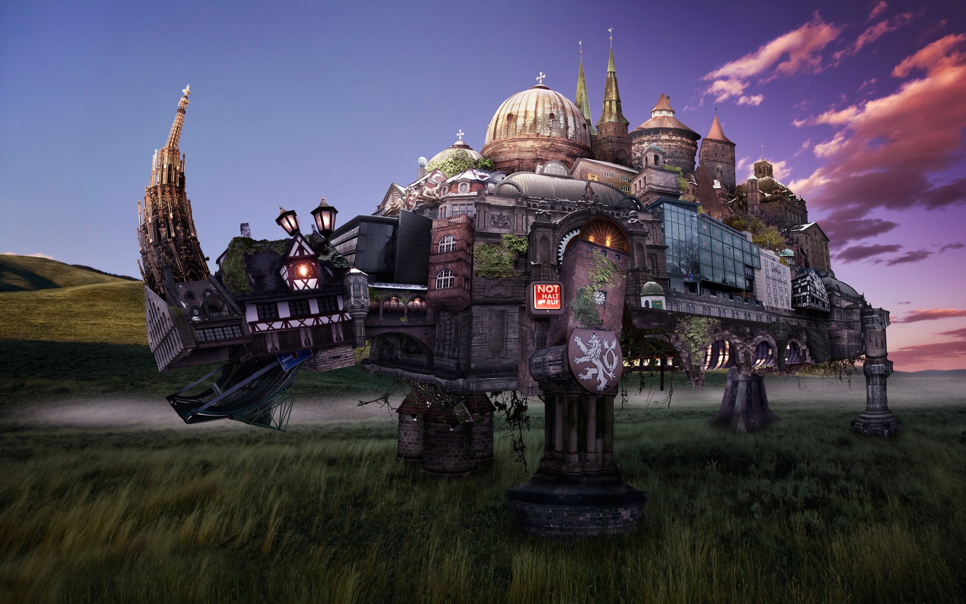 Surreal floating city with castles and domes HD Wallpaper