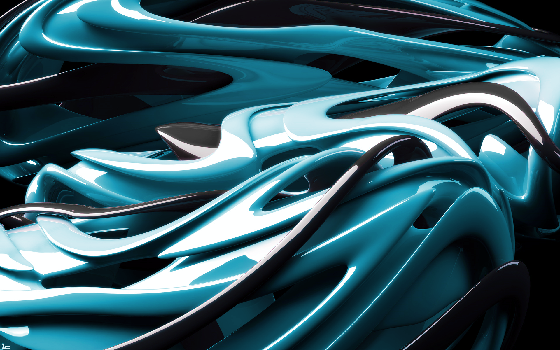 Abstract fractal with blue and black flowing shapes HD Wallpaper