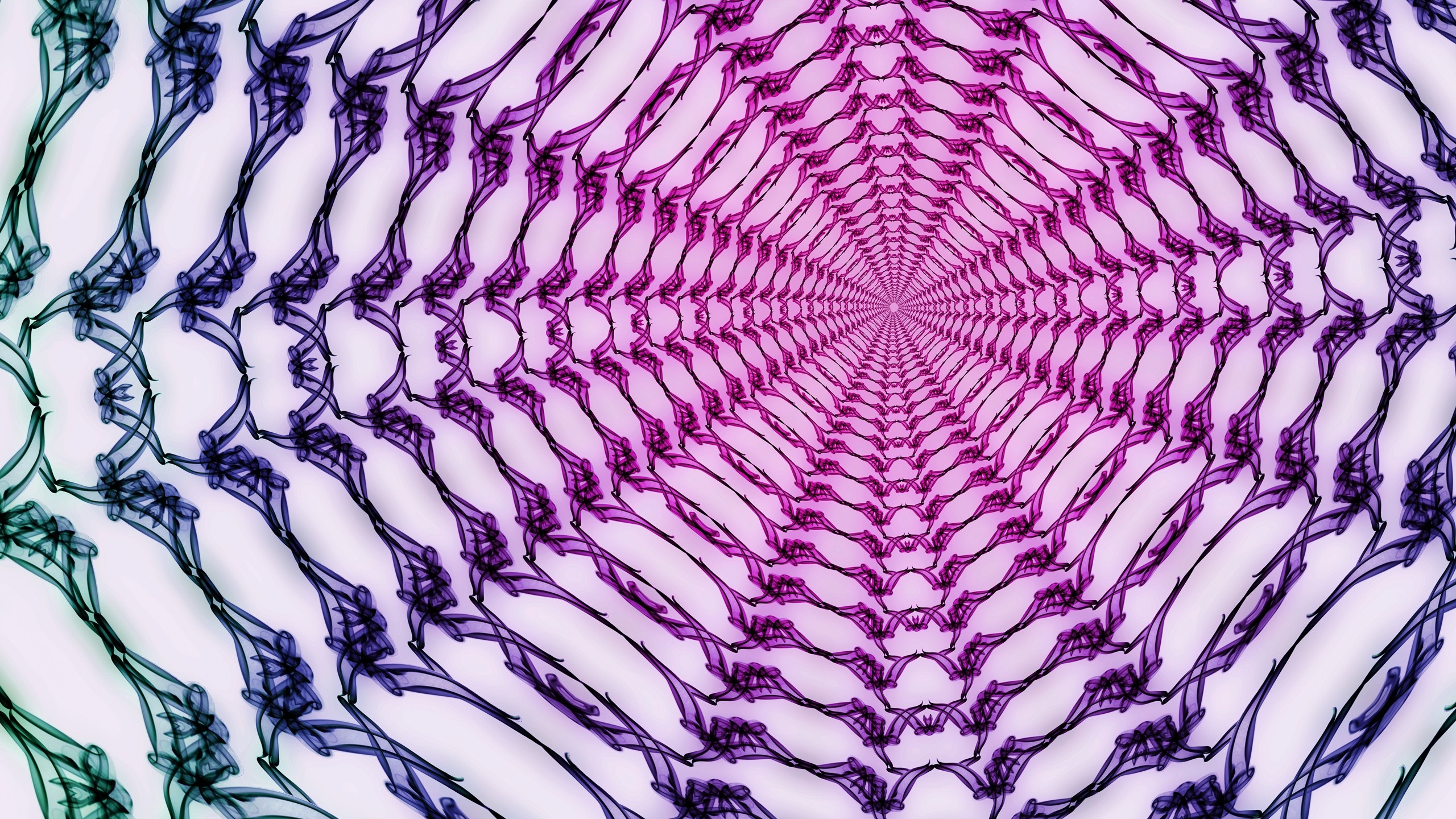 Abstract kaleidoscopic pattern with purple and green hues HD Wallpaper