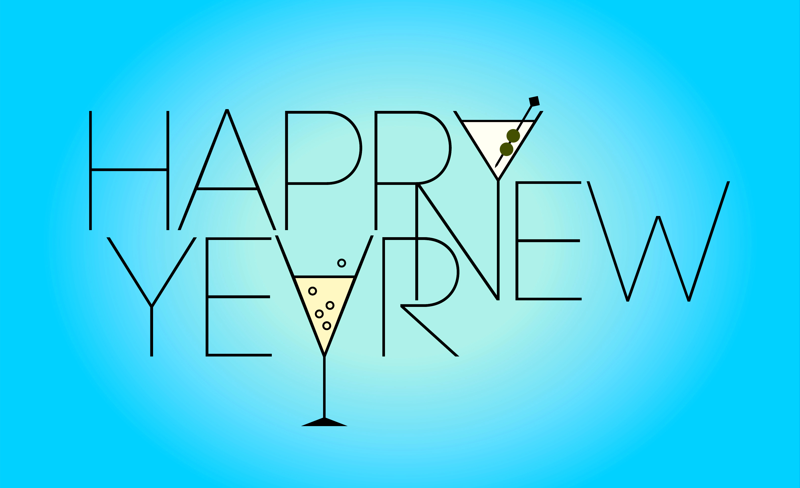 Happy New Year text with cocktails HD Wallpaper