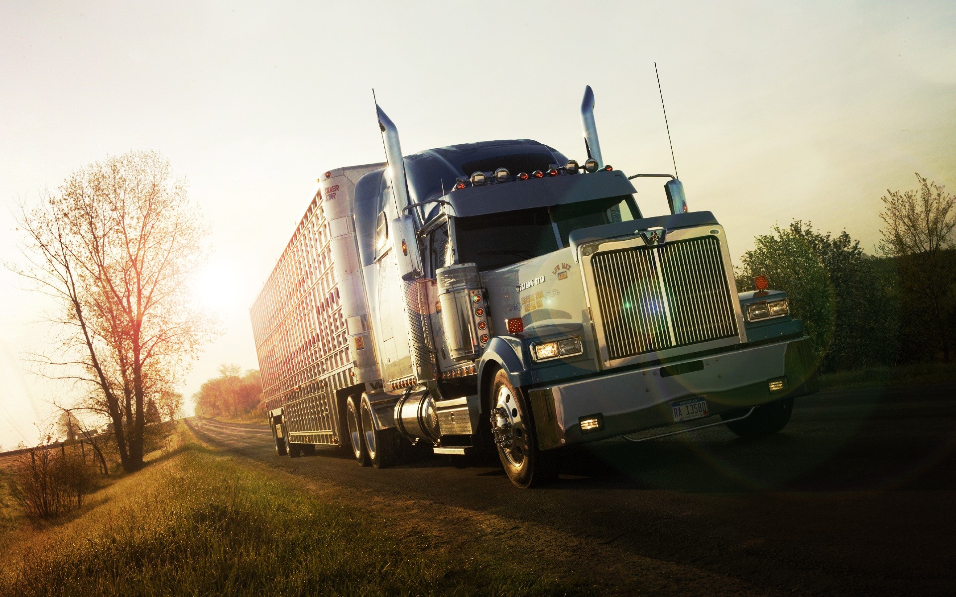 Western Star Semi-Truck with Trailer on Road HD Wallpaper