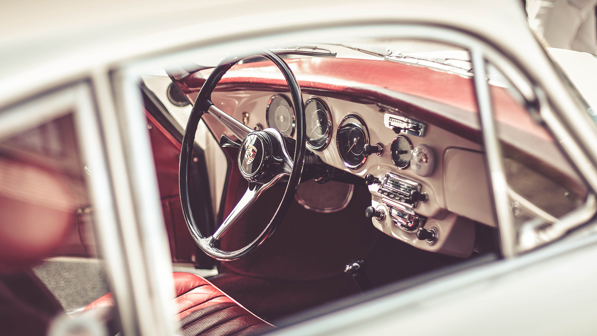 Interior of a vintage Porsche HD Wallpaper