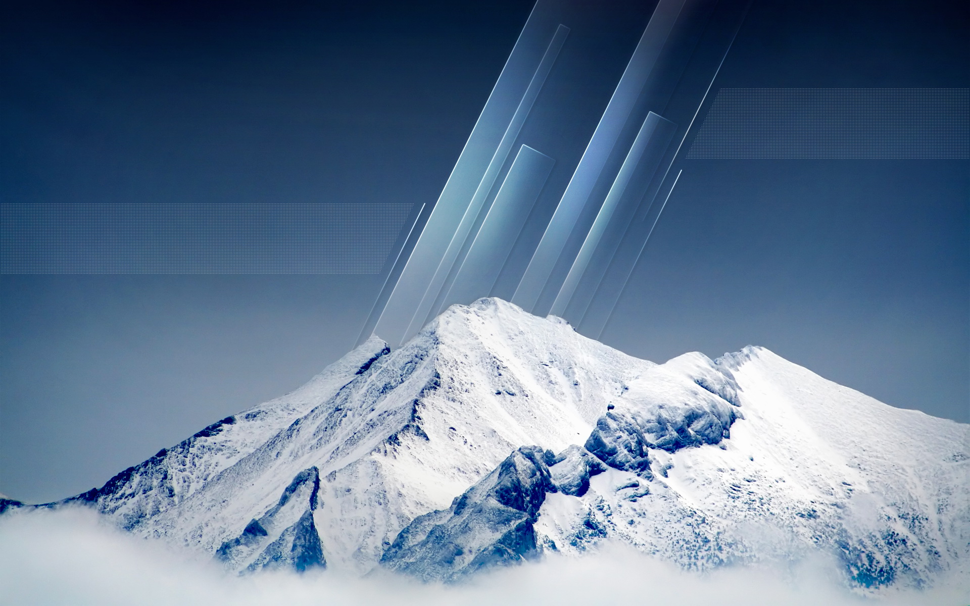 Snowy Mountain with Abstract Light Beams HD Wallpaper