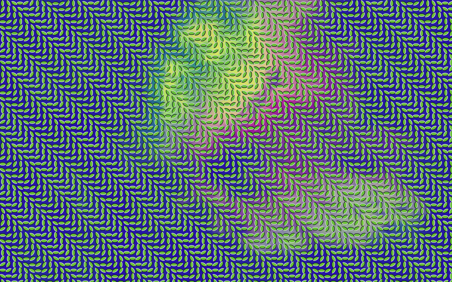 Abstract optical illusion with green leaf pattern and color gradient HD Wallpaper
