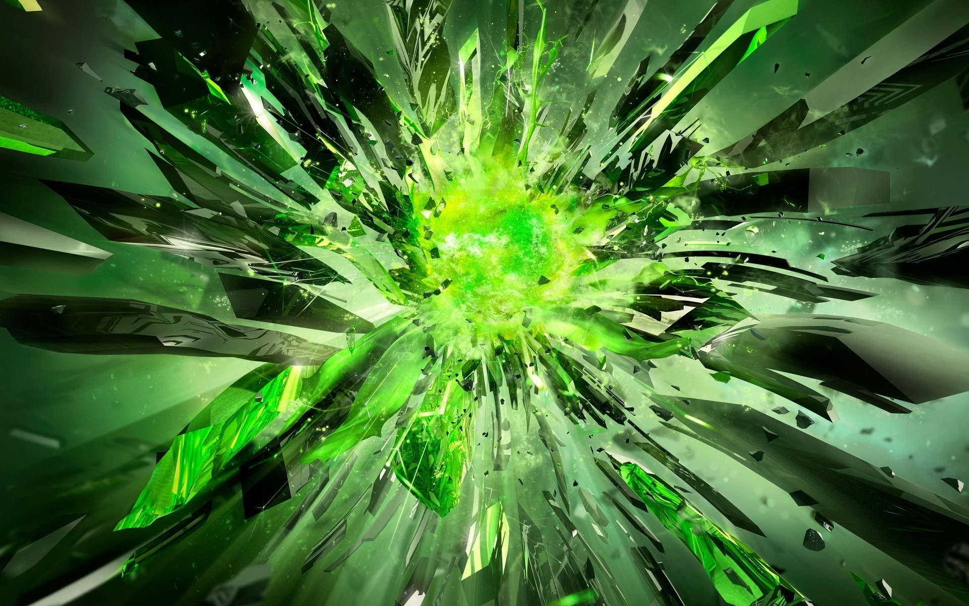 Abstract Green Explosion HD Wallpaper