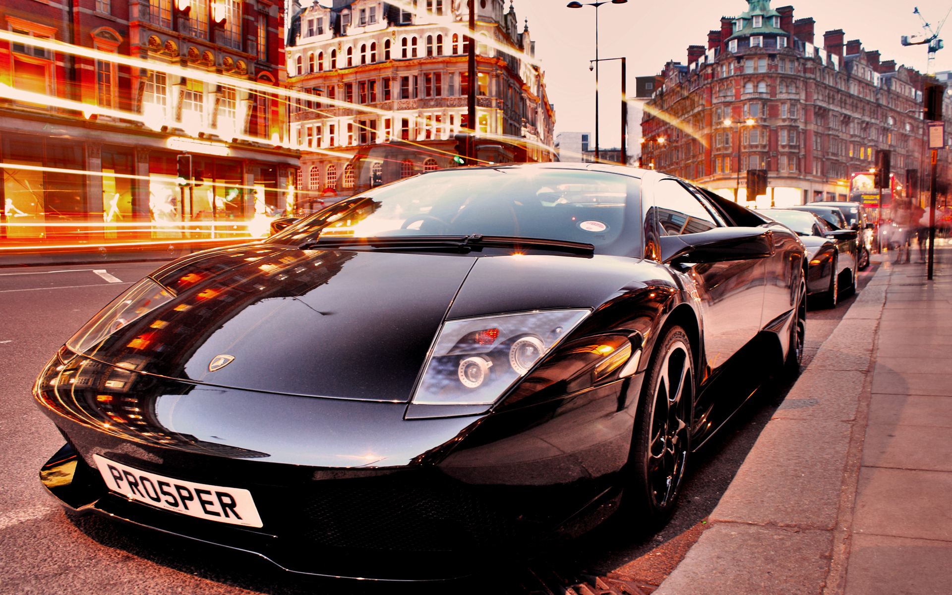 Black Lamborghini Murcielago on a City Street HD Wallpaper