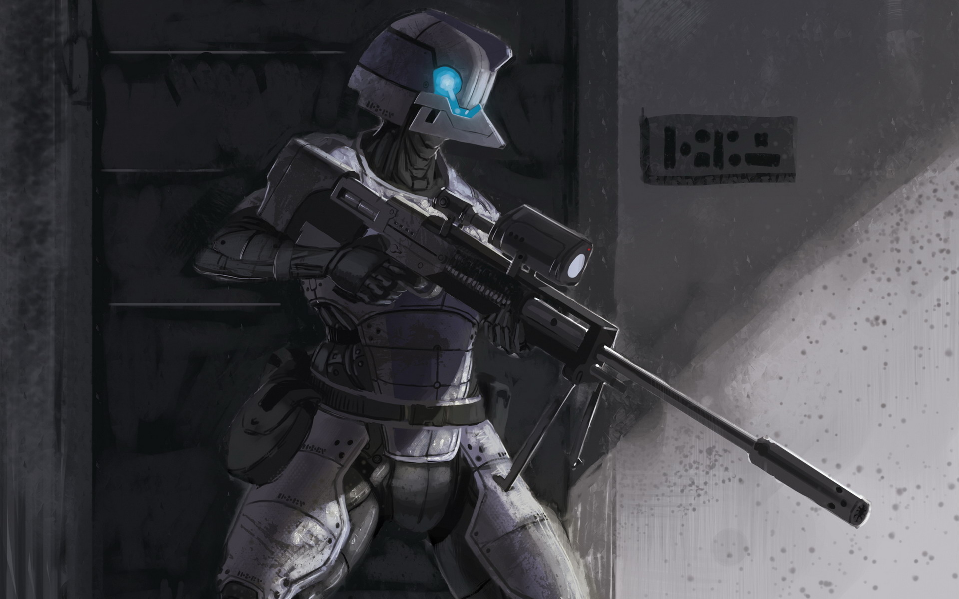 Sci Fi Warrior with Sniper Rifle HD Wallpaper