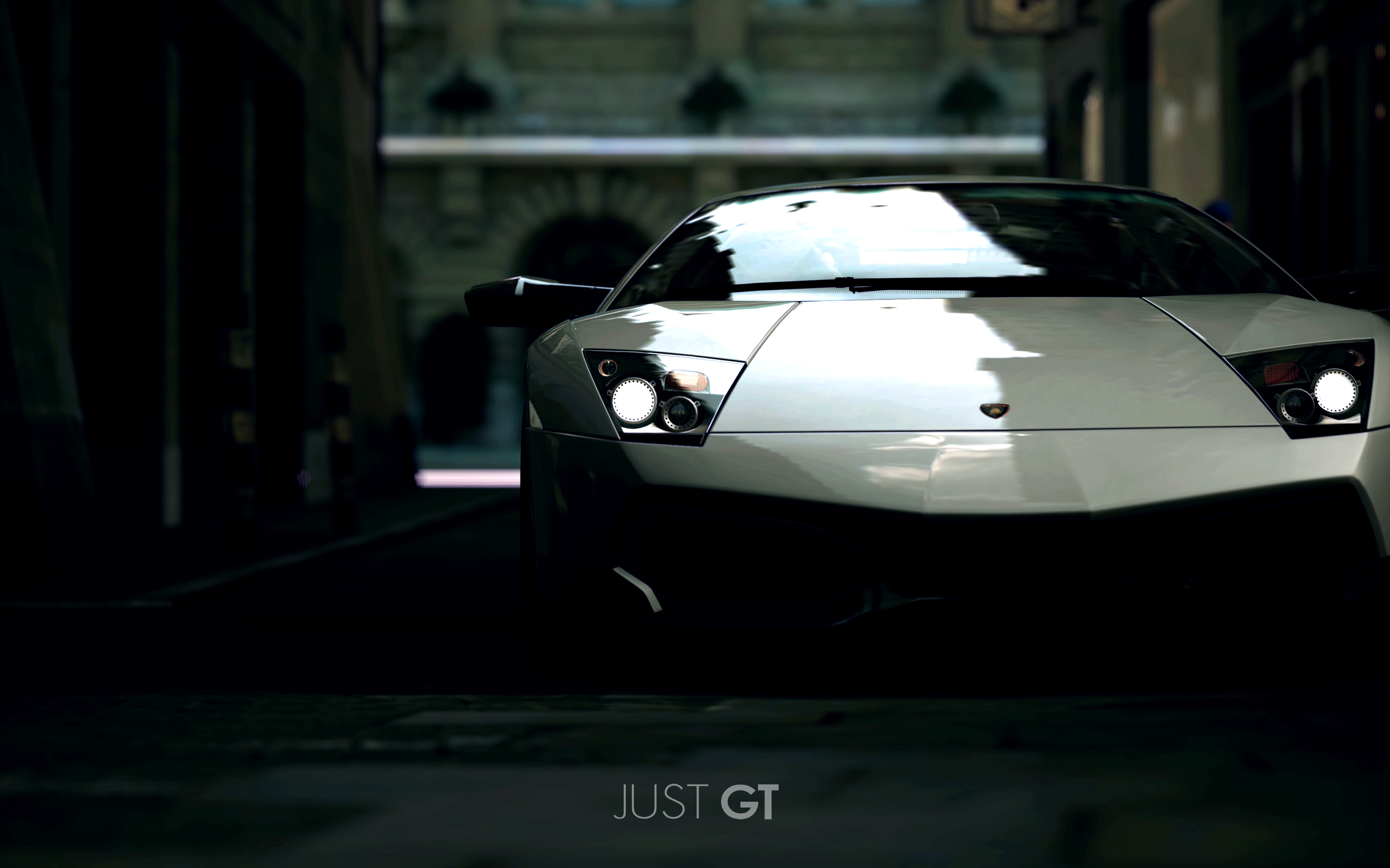 White Lamborghini Aventador in a dark alley HD Wallpaper