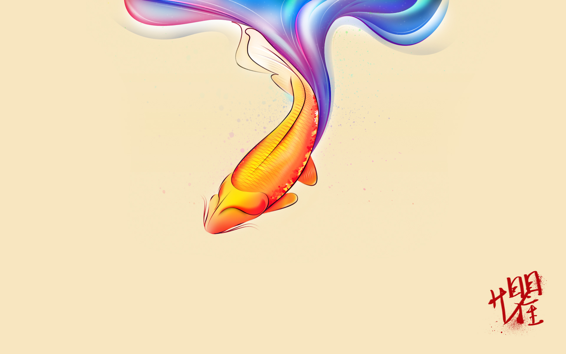 Orange Koi Fish with Colorful Swirls HD Wallpaper