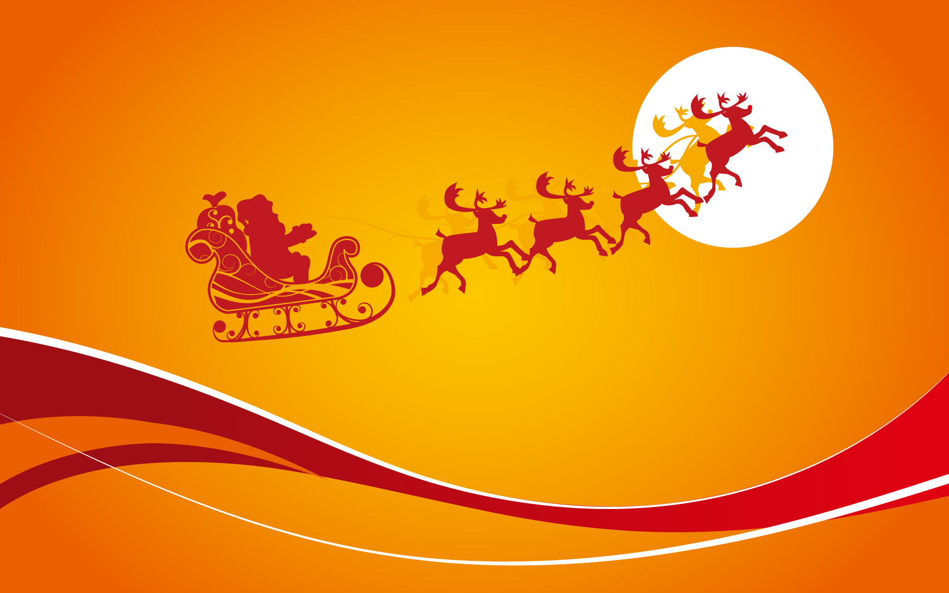 Santa Claus and reindeer flying in the sky HD Wallpaper