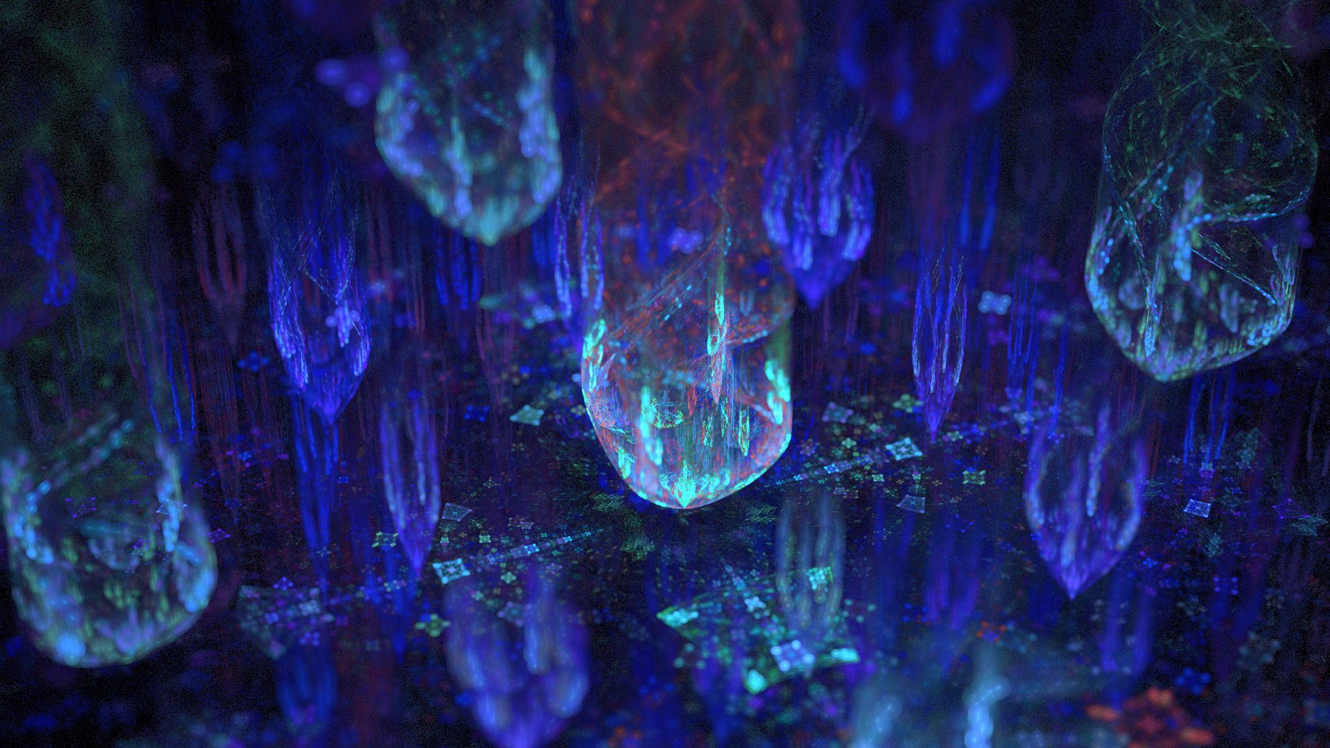 Abstract fractal art with blue and purple crystals HD Wallpaper