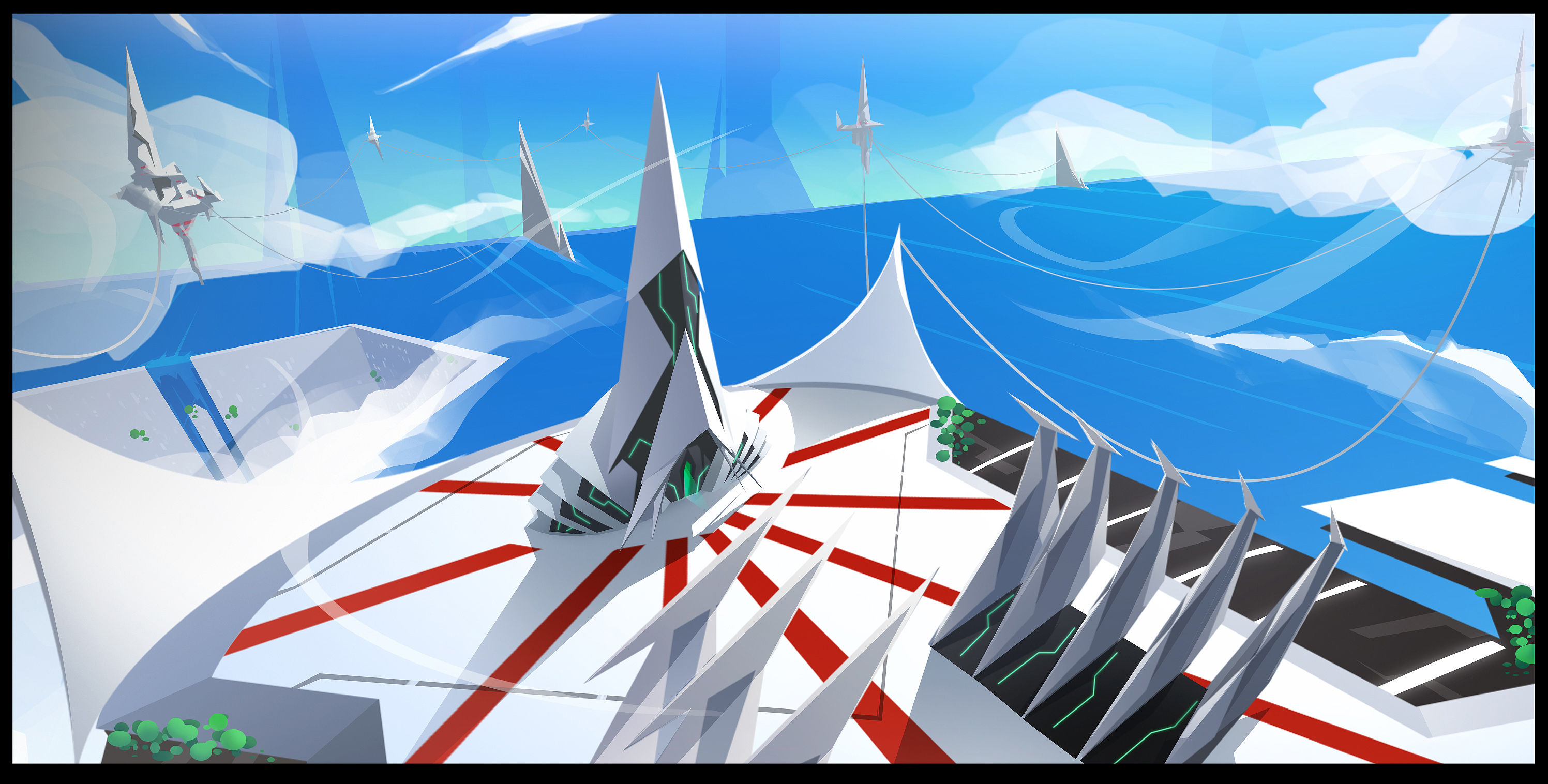 Futuristic Cityscape with Sailing Structures HD Wallpaper