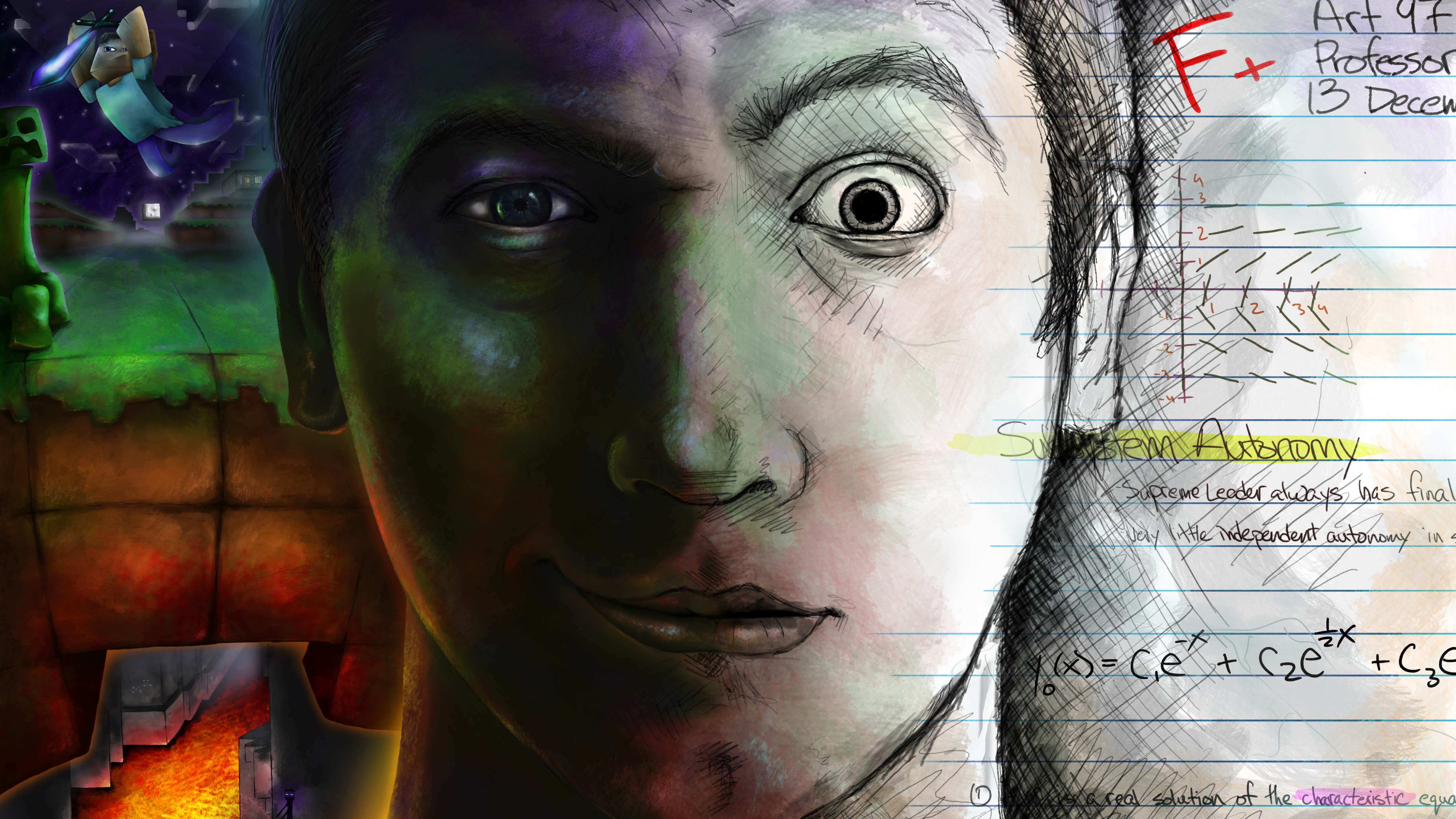 Steve and Creeper from Minecraft, face with math notes HD Wallpaper