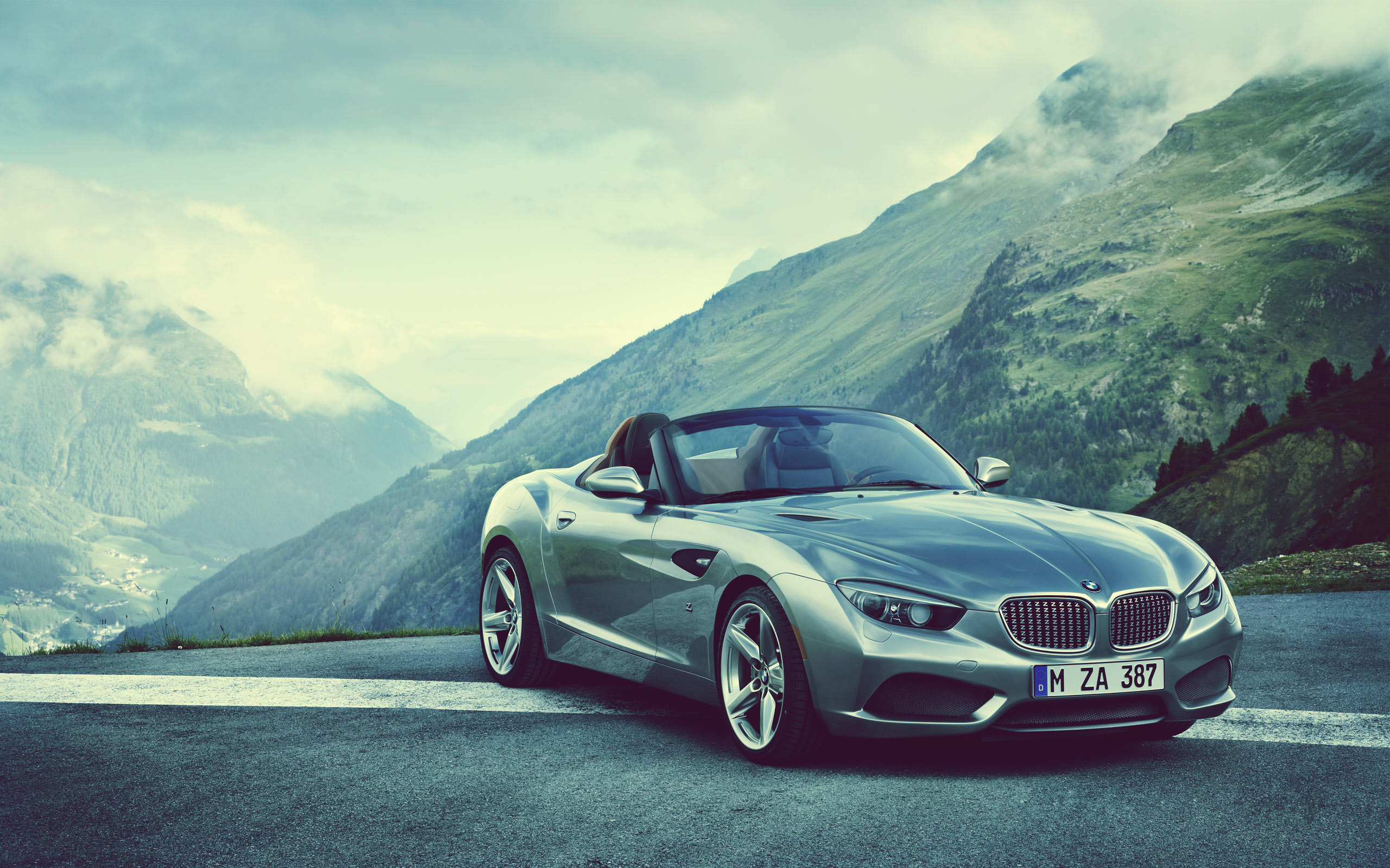 BMW Zagato Roadster on a mountain road HD Wallpaper