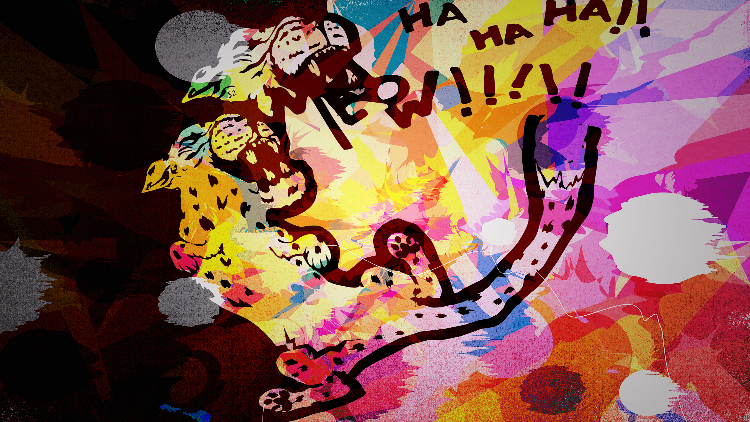 Abstract painting with cats and text HD Wallpaper