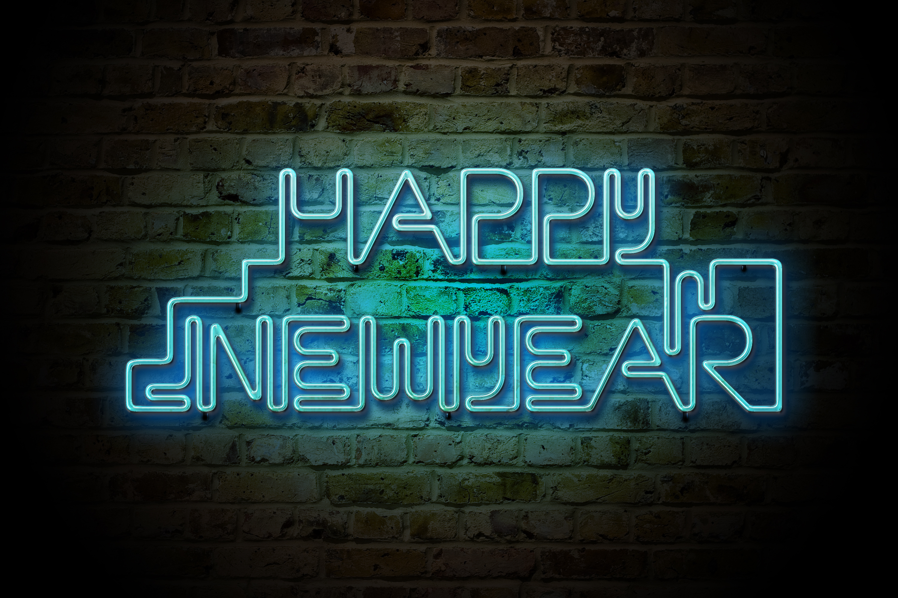 Happy New Year Neon Sign on Brick Wall HD Wallpaper