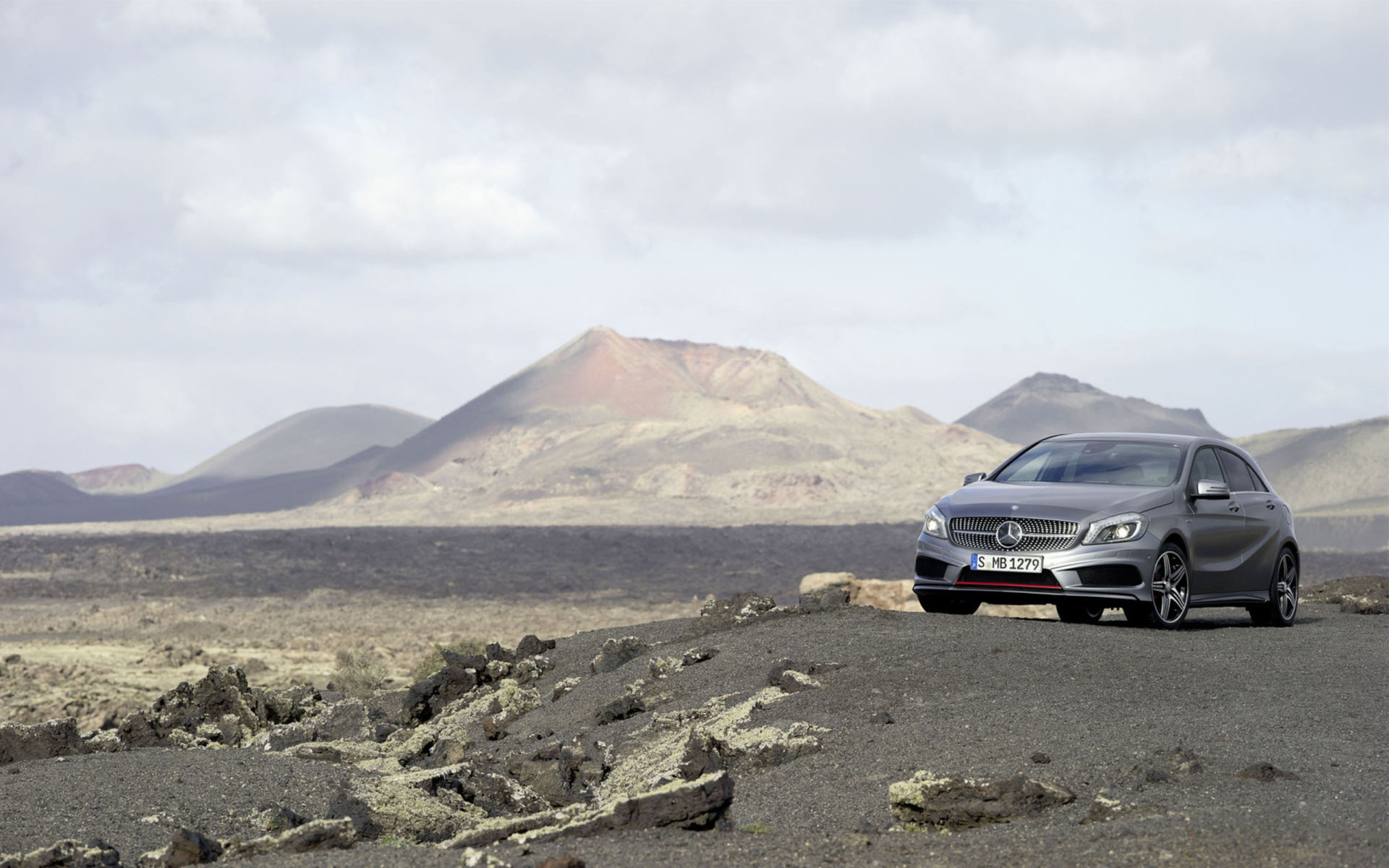 Mercedes-Benz A-Class in a volcanic landscape HD Wallpaper