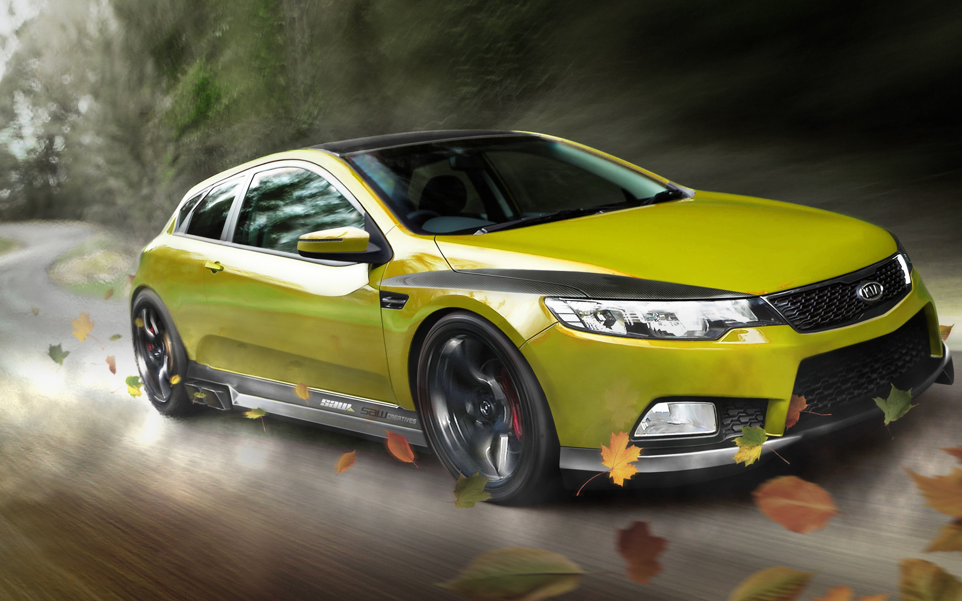 Yellow Kia Forte Koup on a Winding Road HD Wallpaper