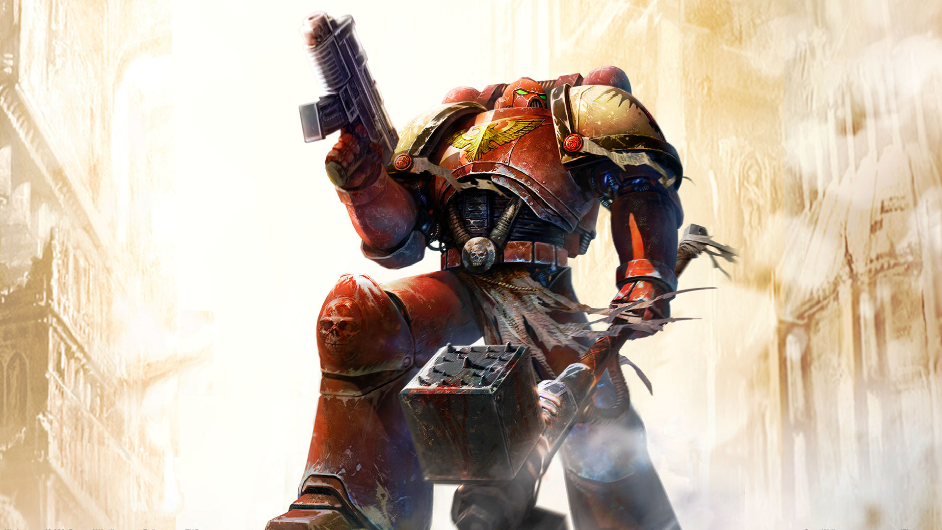 Space Marine Warrior with Bolter and Hammer HD Wallpaper