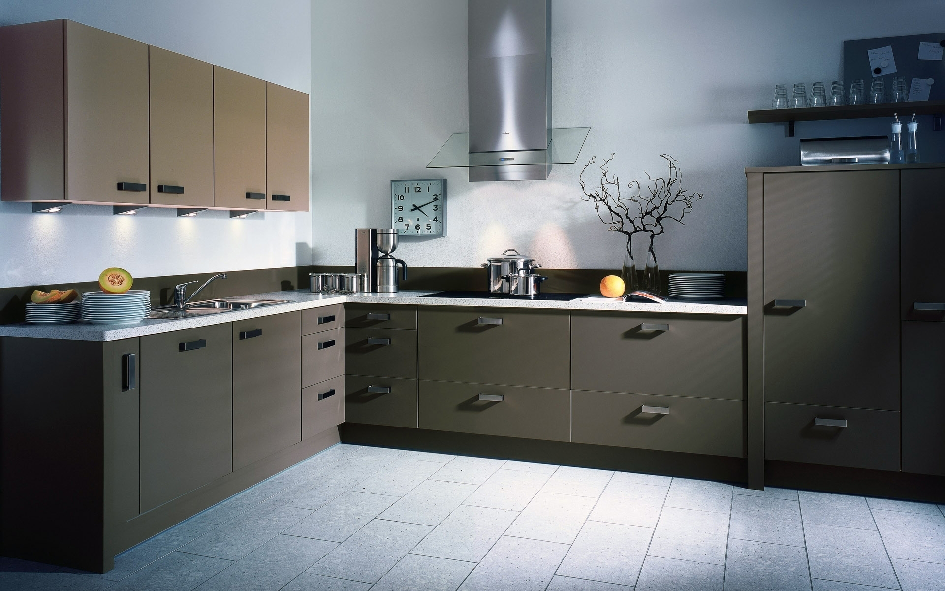 Modern kitchen with cabinets and appliances HD Wallpaper