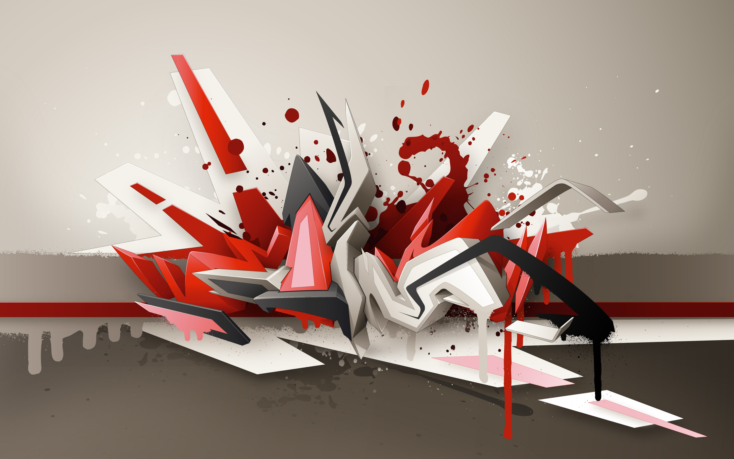 Abstract graffiti art with red and white elements HD Wallpaper