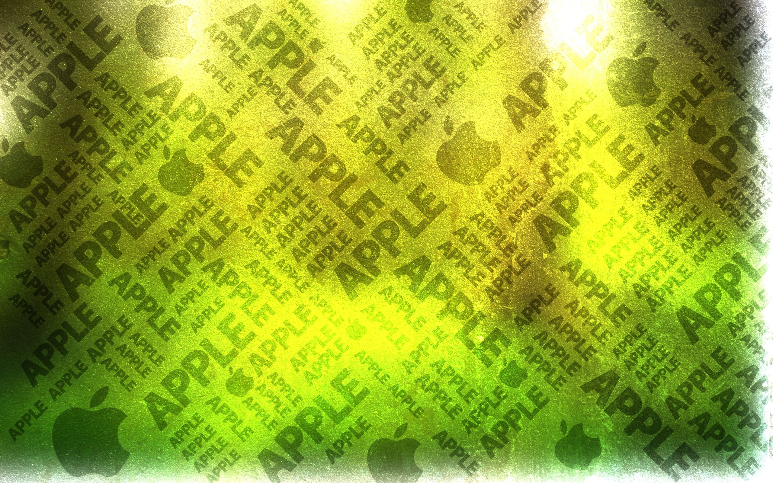 Apple logo and text pattern on green and yellow background HD Wallpaper