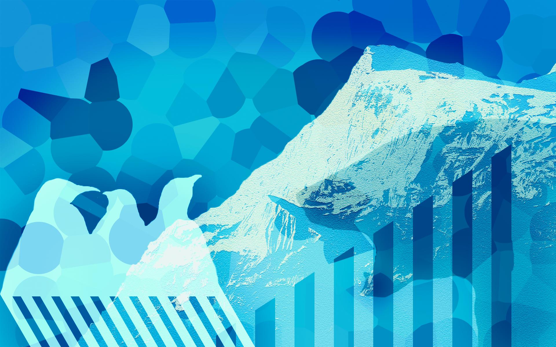 Artistic ice mountain with penguins and abstract background HD Wallpaper