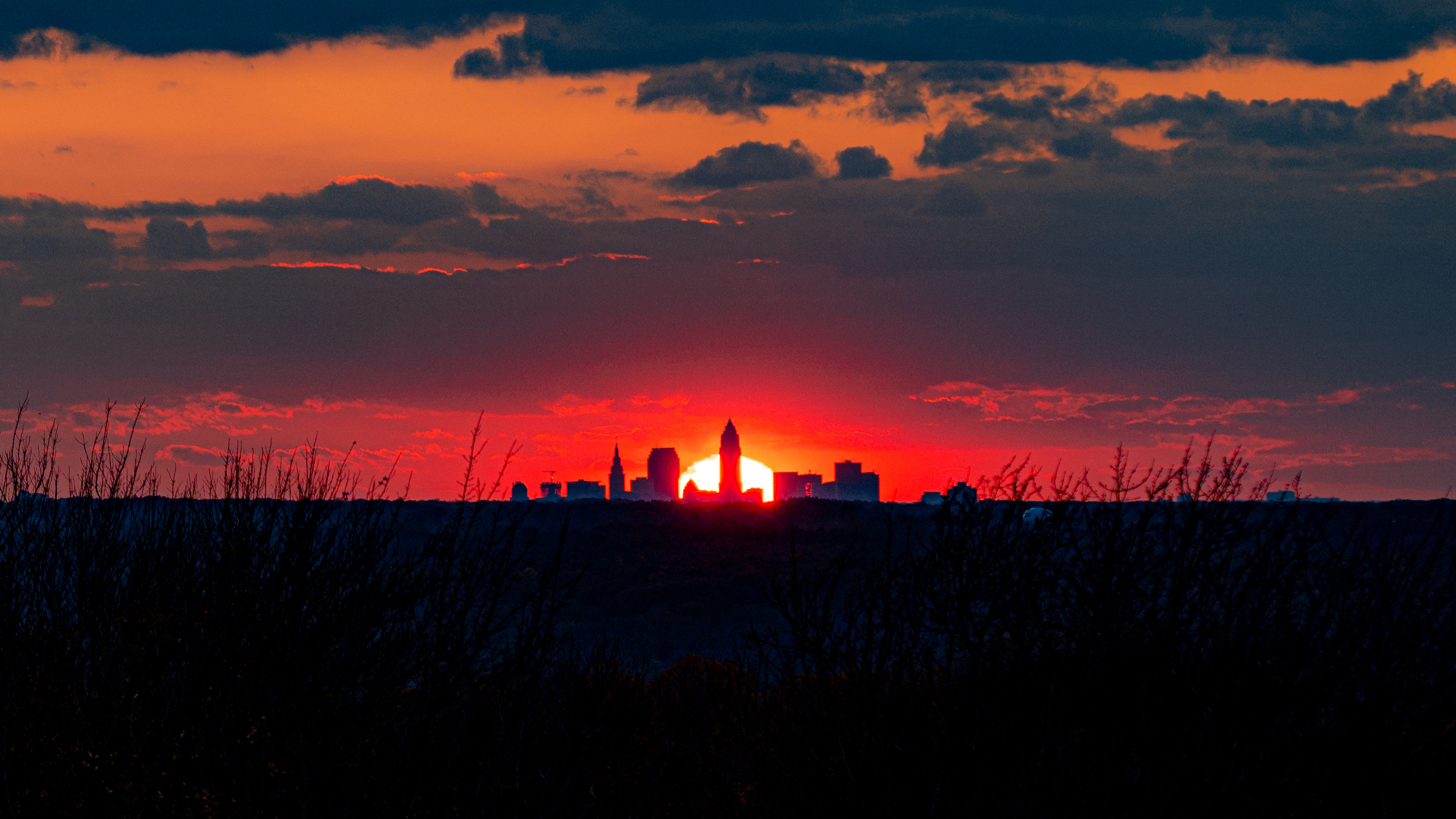 Cleveland skyline at sunset HD Wallpaper