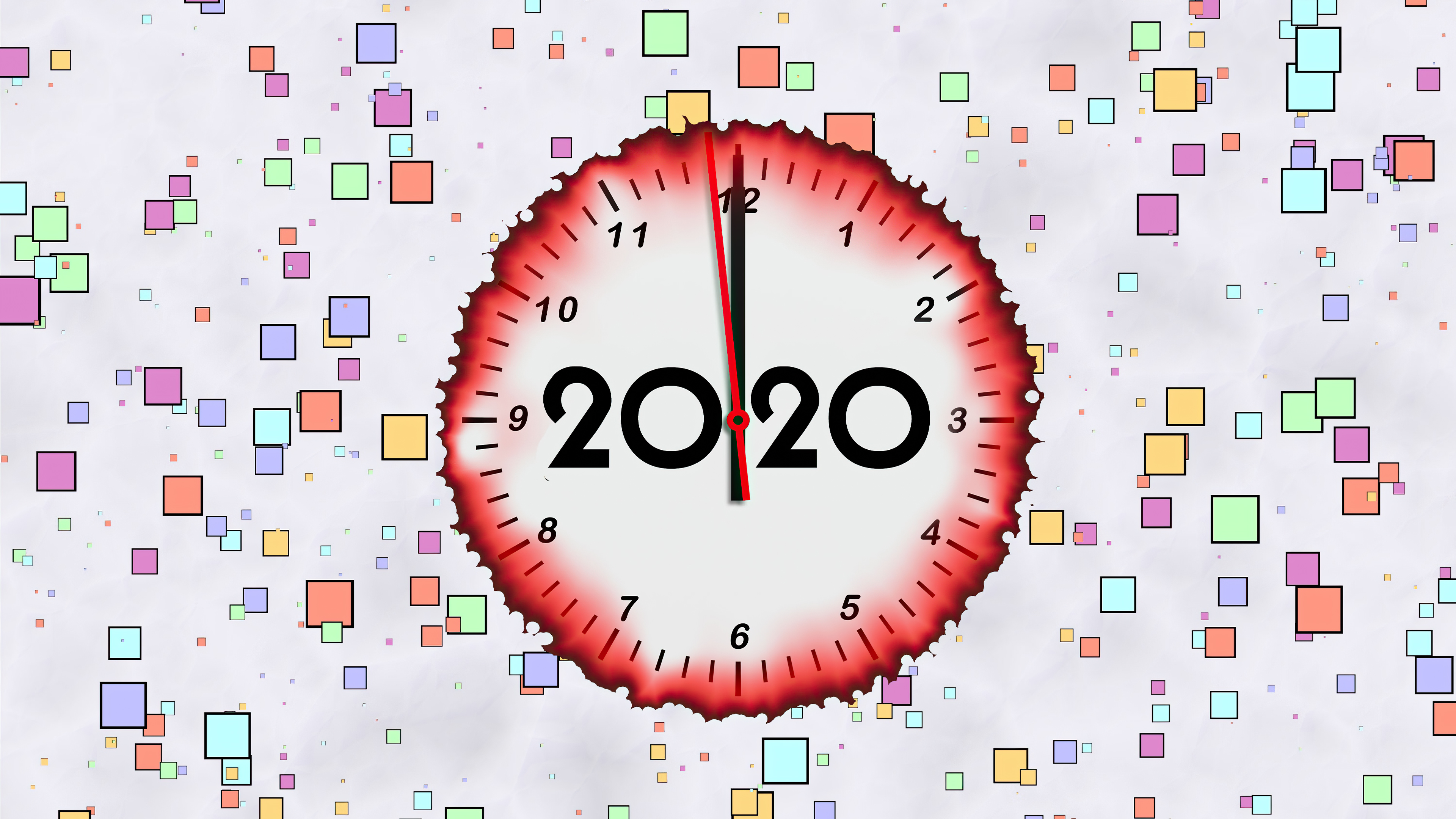 2020 Clock with Colorful Squares HD Wallpaper