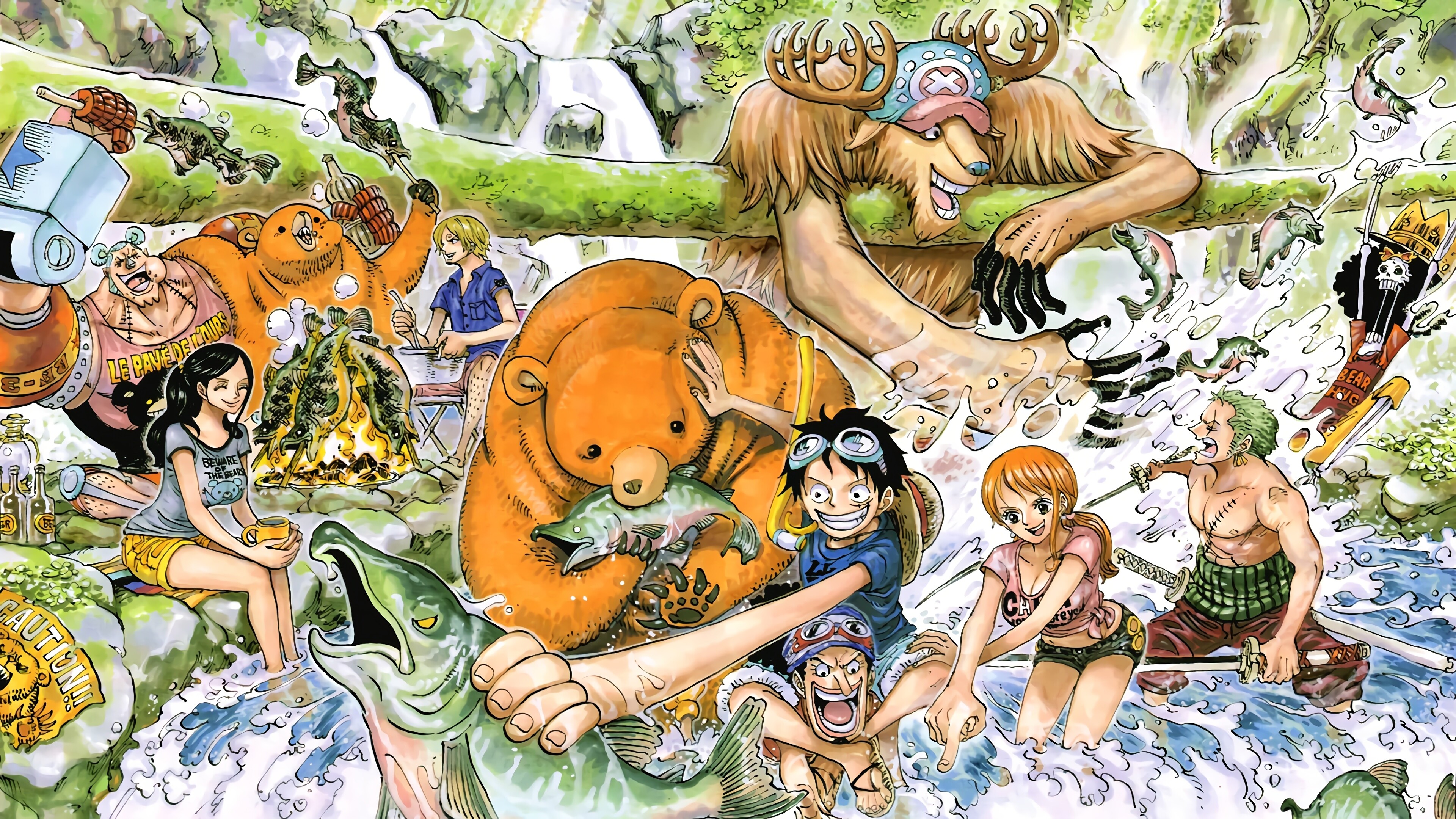 One Piece Straw Hat Pirates fishing and cooking HD Wallpaper