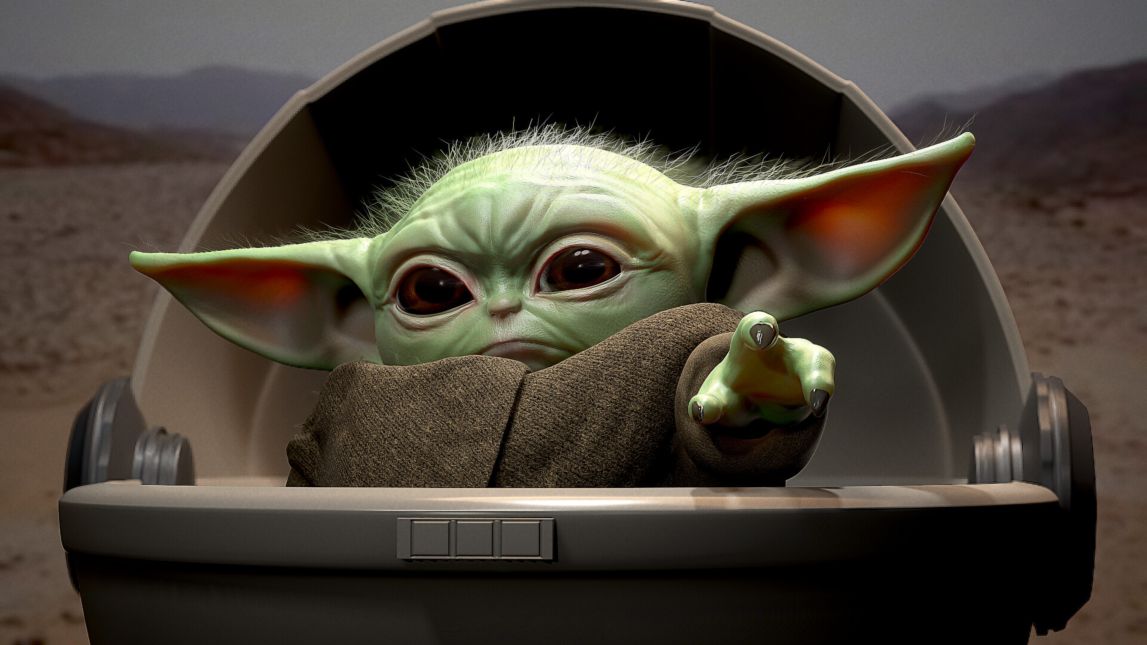 Baby Yoda in a Hover Pram HD Wallpaper