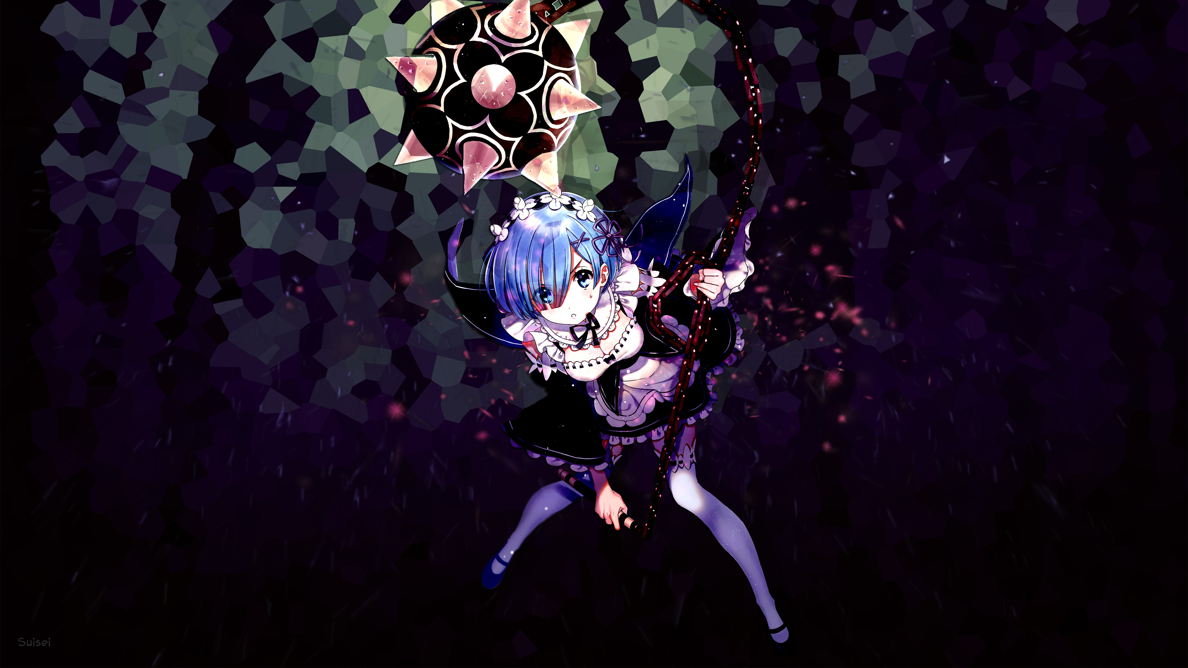 Rem from Re:Zero holding a Morning Star HD Wallpaper