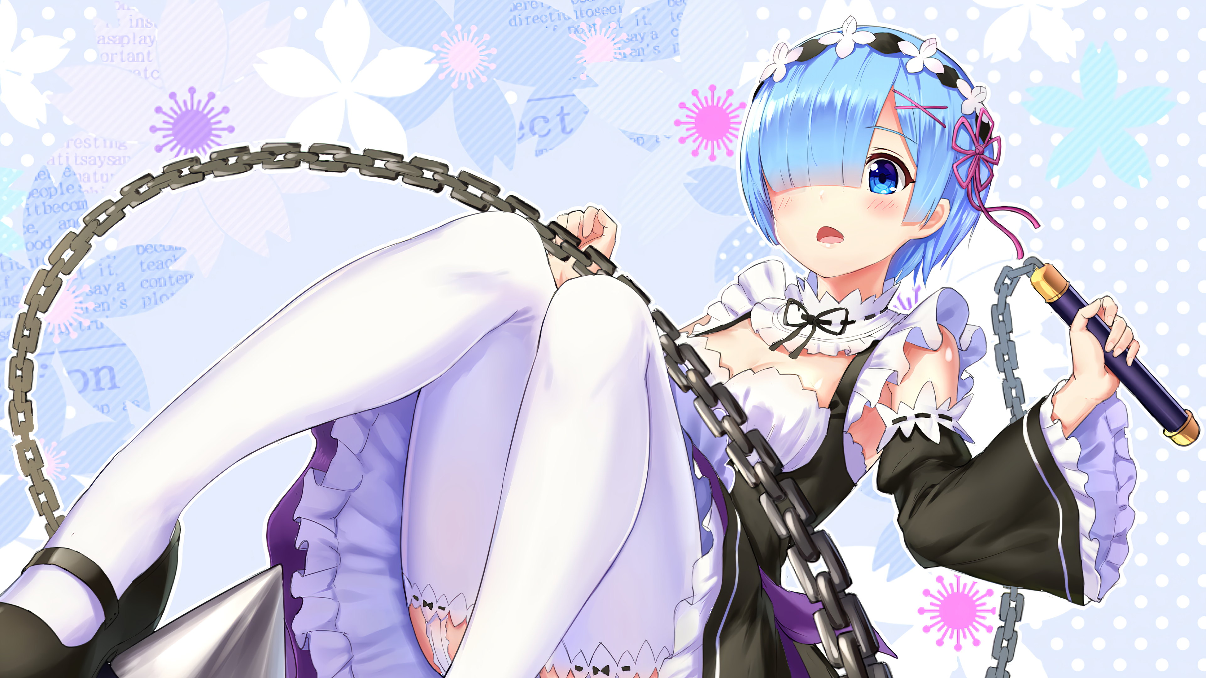 Rem from Re:Zero holding a flail HD Wallpaper
