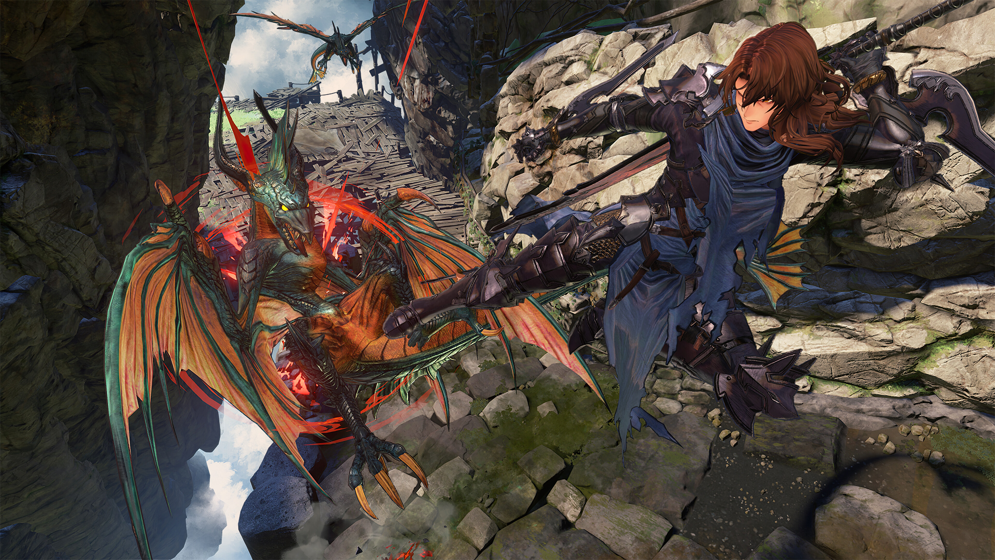 Siegfried fighting a dragon in Granblue Fantasy Relink 4K HD Wallpaper