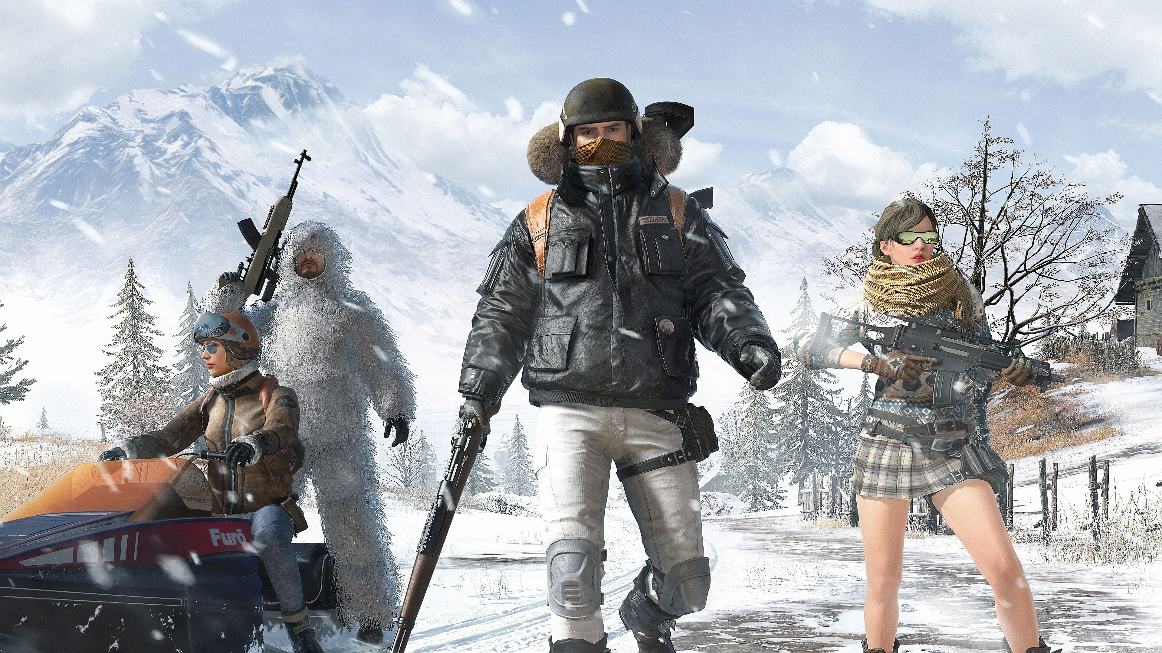 PUBG Characters in Winter Outfits with Weapons HD Wallpaper