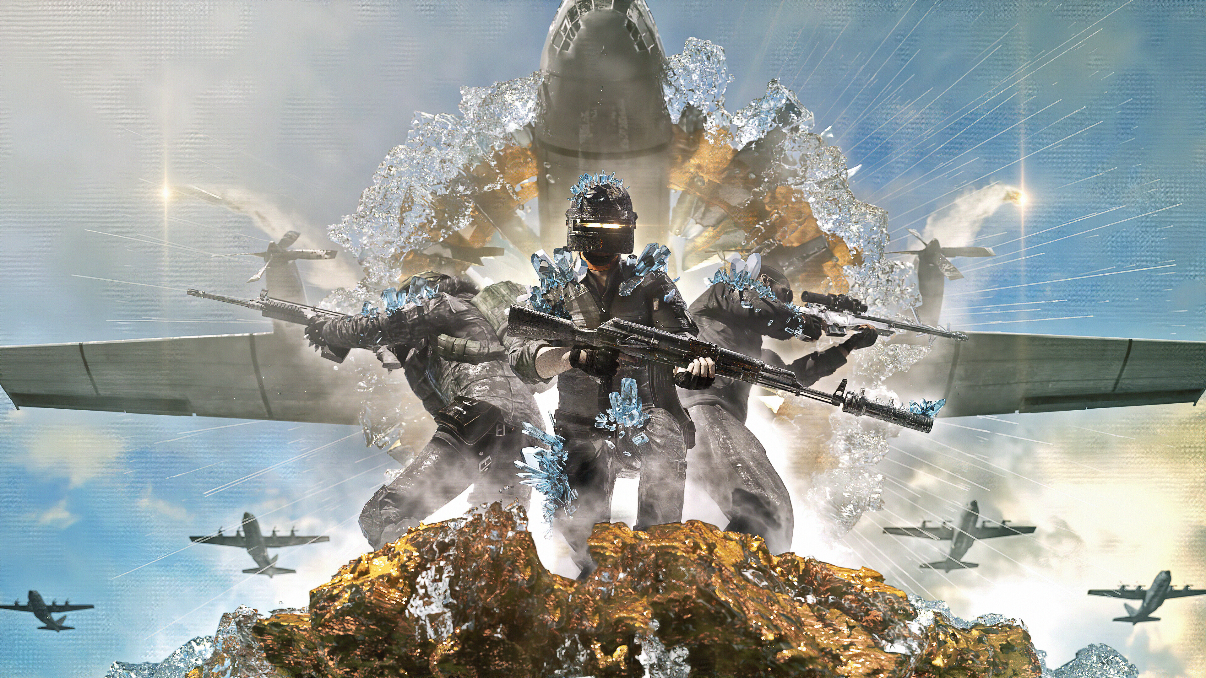 PUBG soldiers with ice crystals and aircraft 4K HD Wallpaper