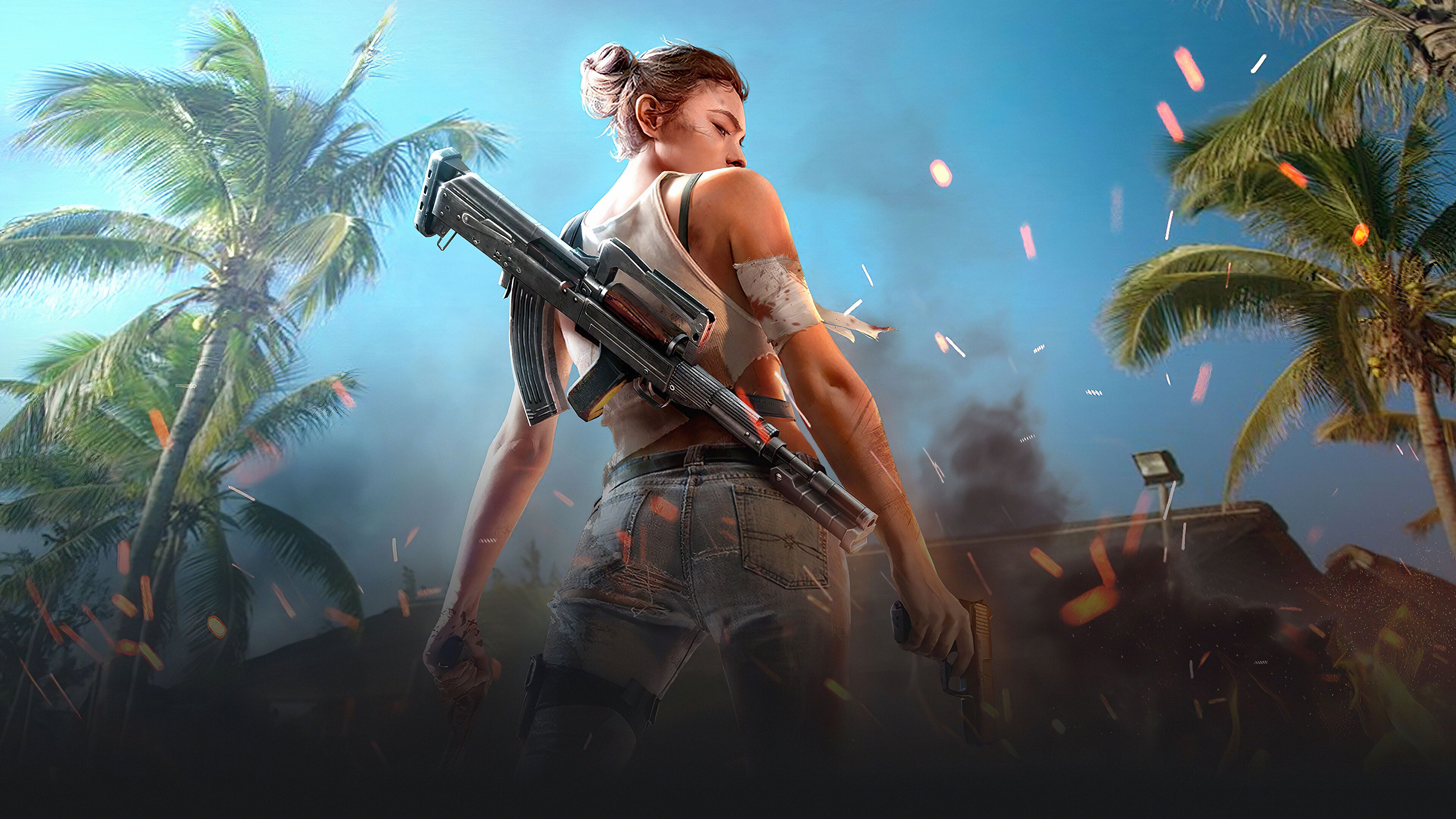 Girl with rifle and pistol in Free Fire 4K HD Wallpaper