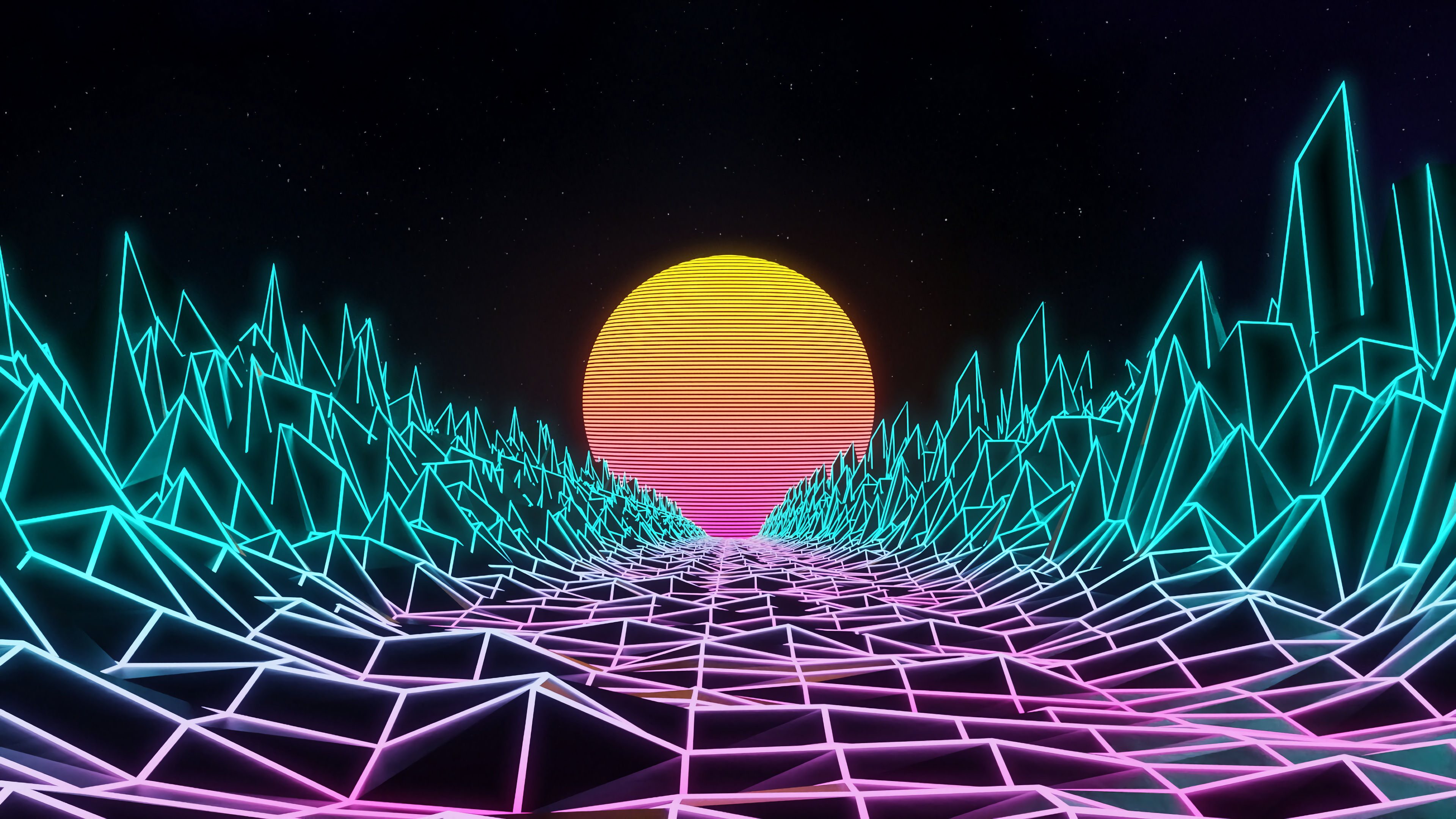 Synthwave Retrowave Digital Art Landscape 4K HD Wallpaper