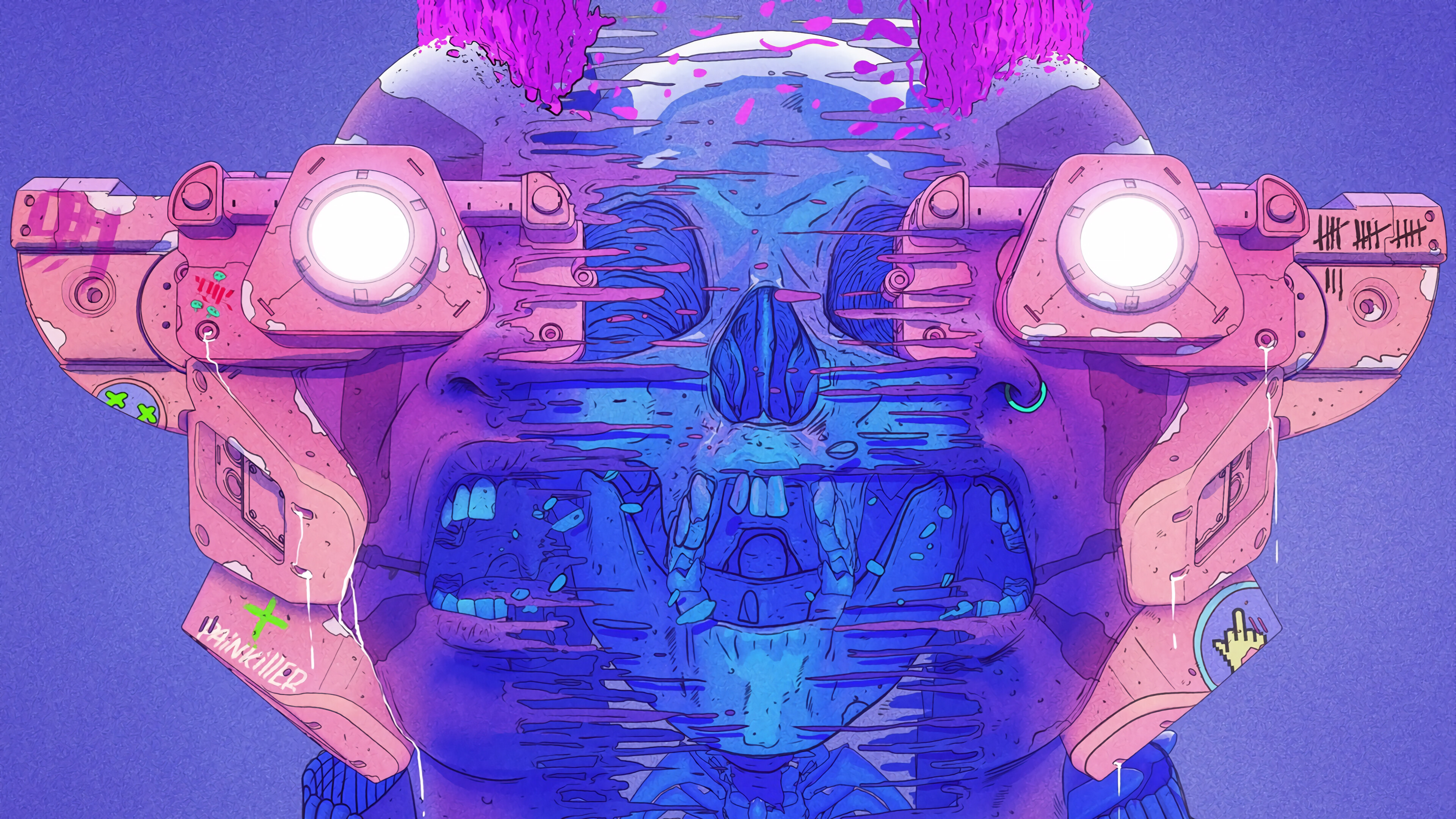 Cyberpunk Skull with Goggles and Pink Accents 4K HD Wallpaper