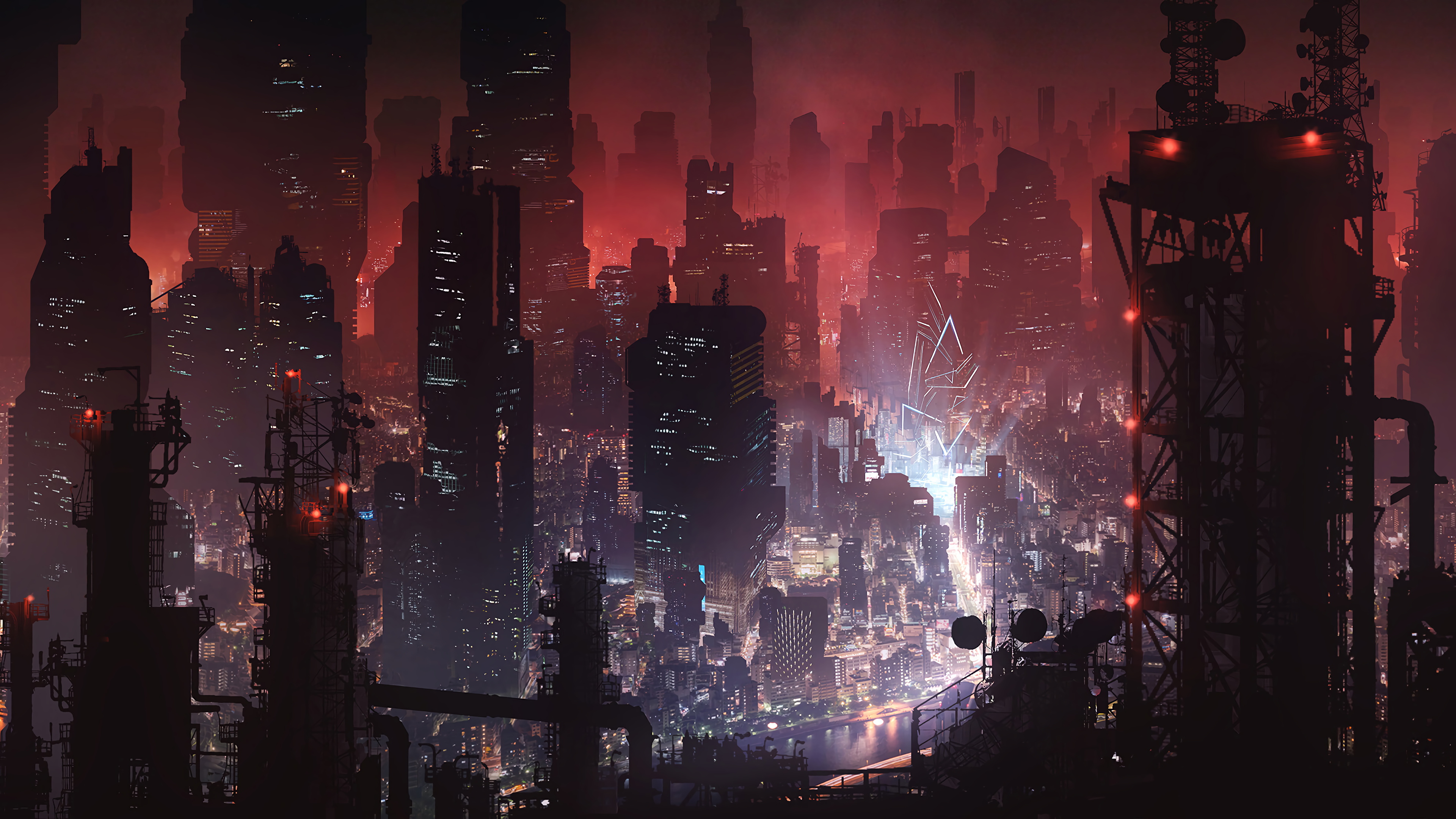 Sci-Fi Cityscape at Night 4K HD Wallpaper