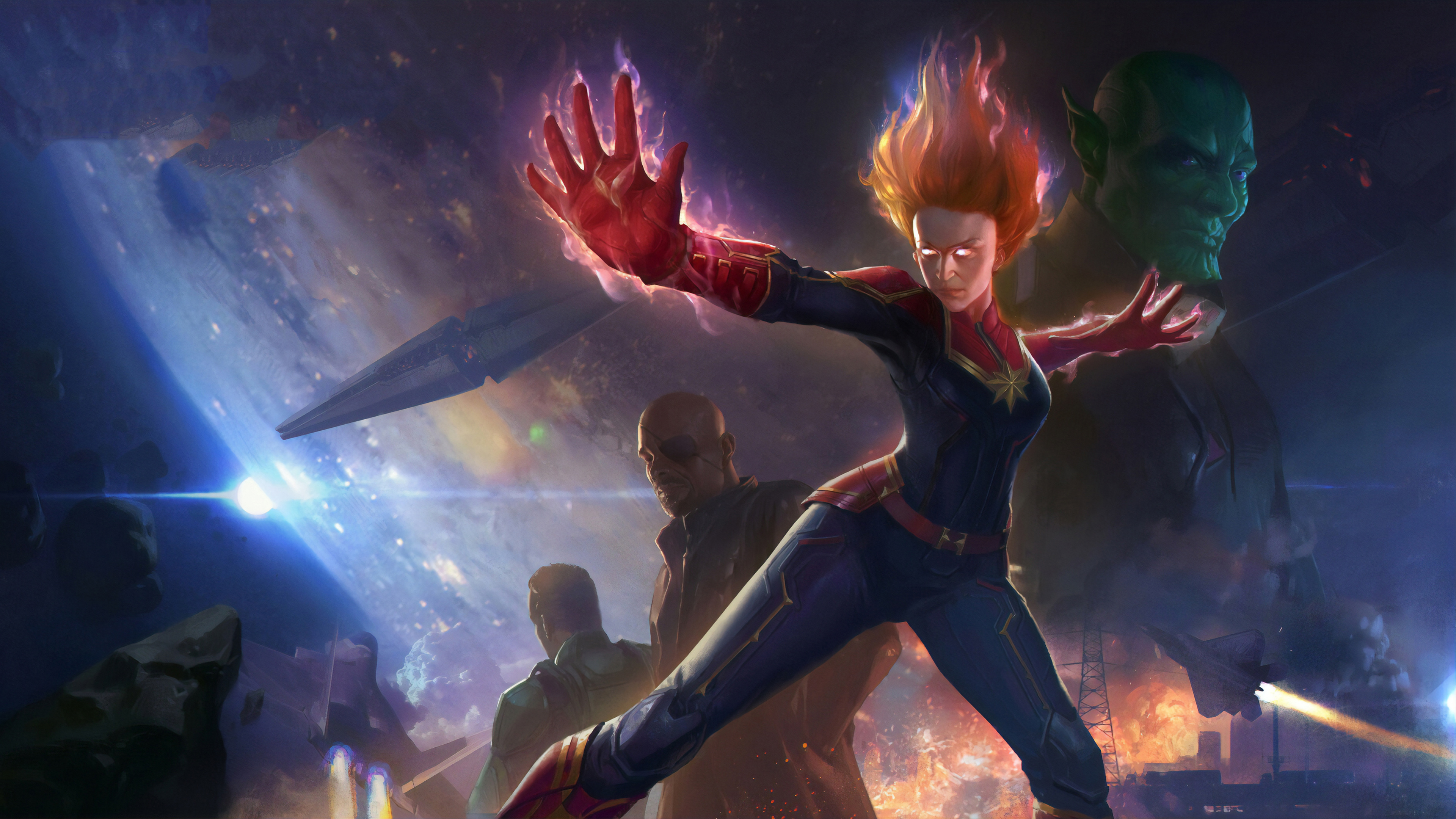 Captain Marvel and villains in space HD Wallpaper