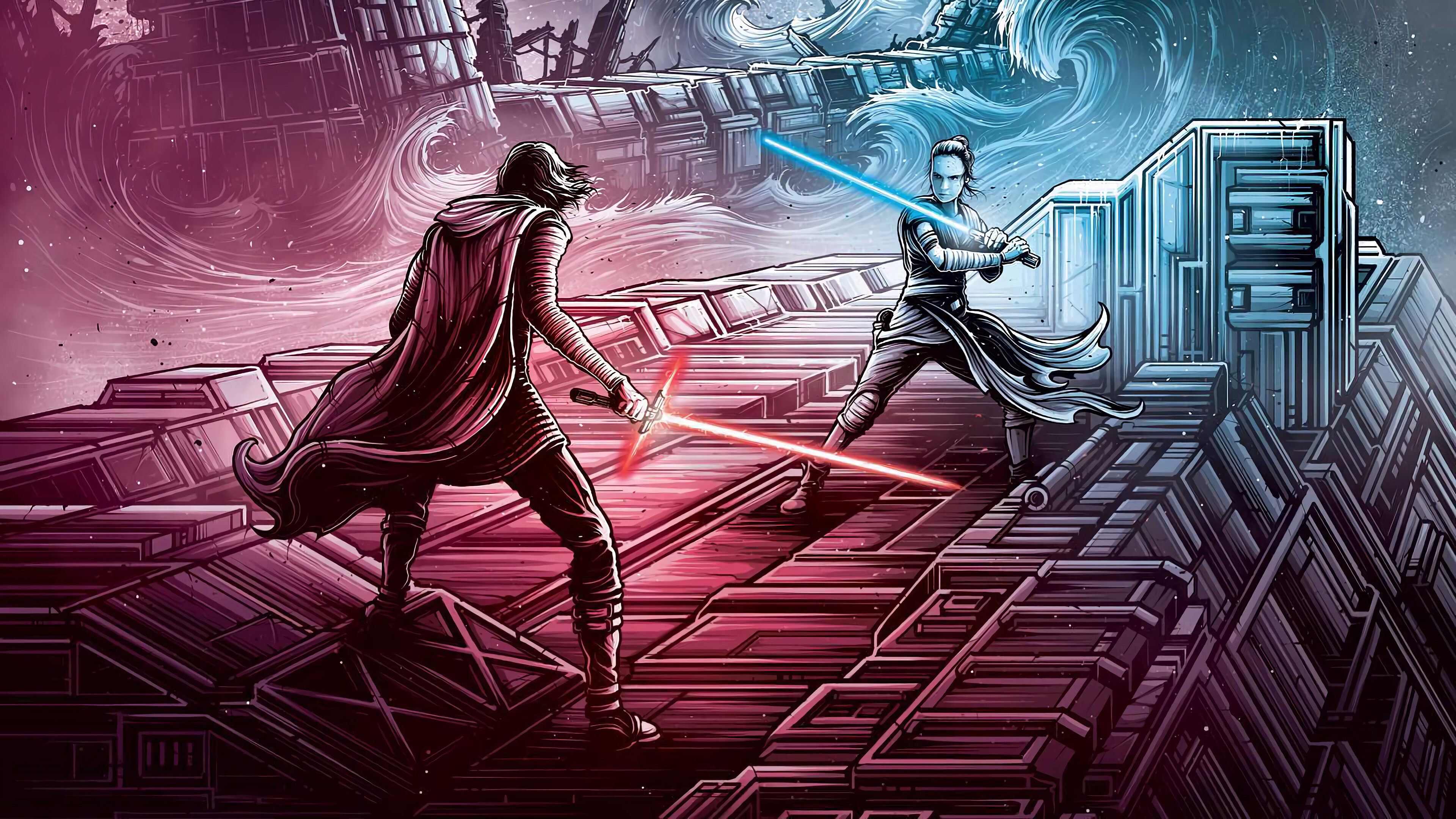 Kylo Ren vs Rey from Star Wars The Rise of Skywalker Poster 4K HD Wallpaper