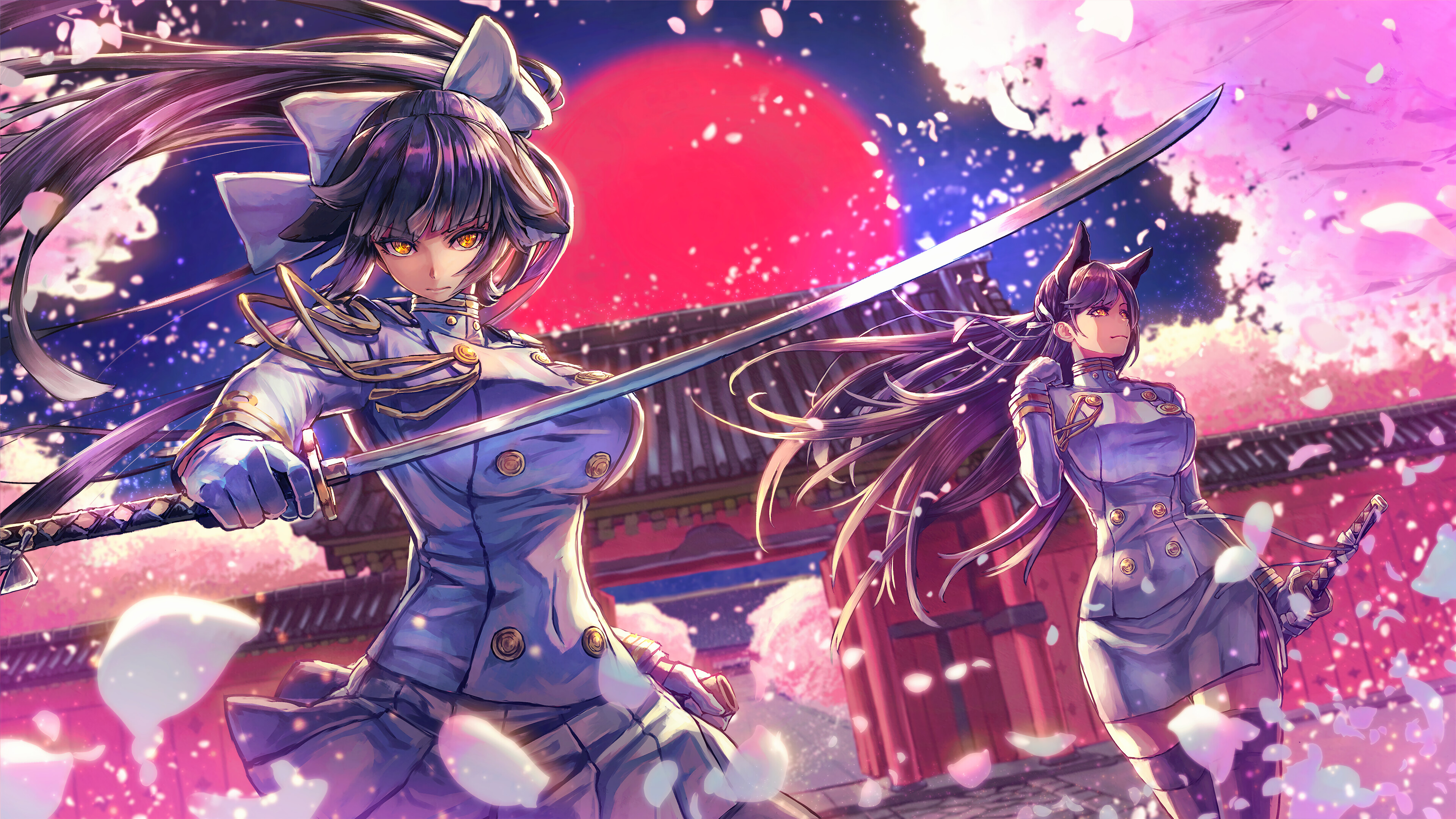 Azur Lane Takao Atago Cherry Blossom 4K HD Wallpaper