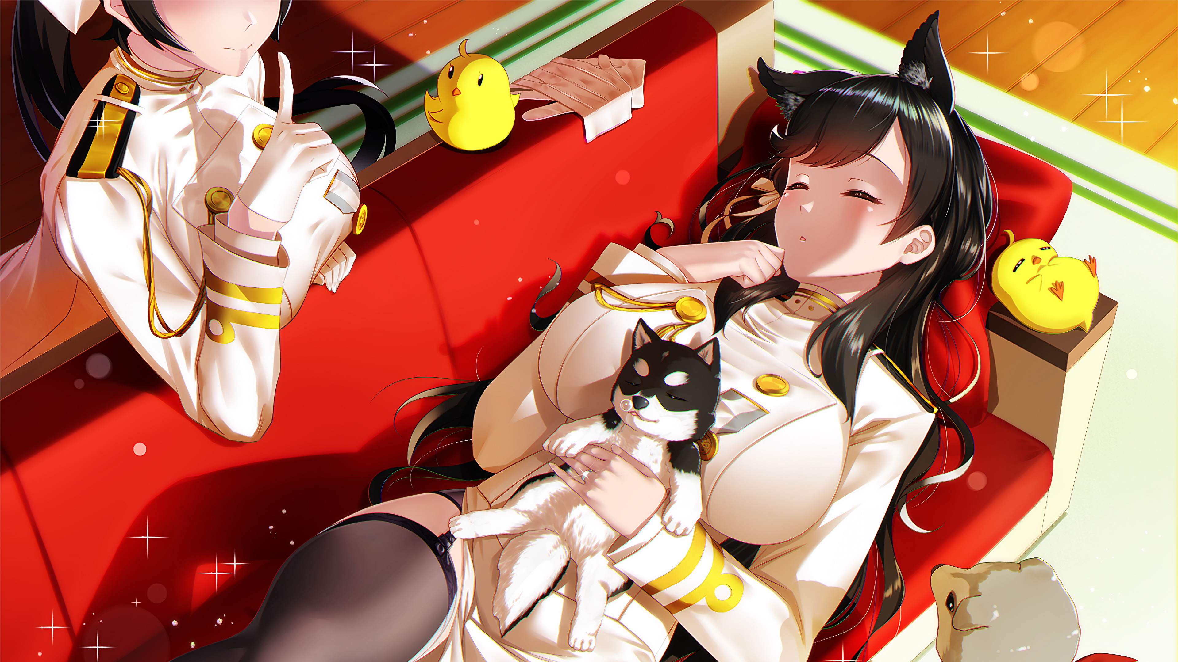 Azur Lane Takao with a dog and chicks HD Wallpaper