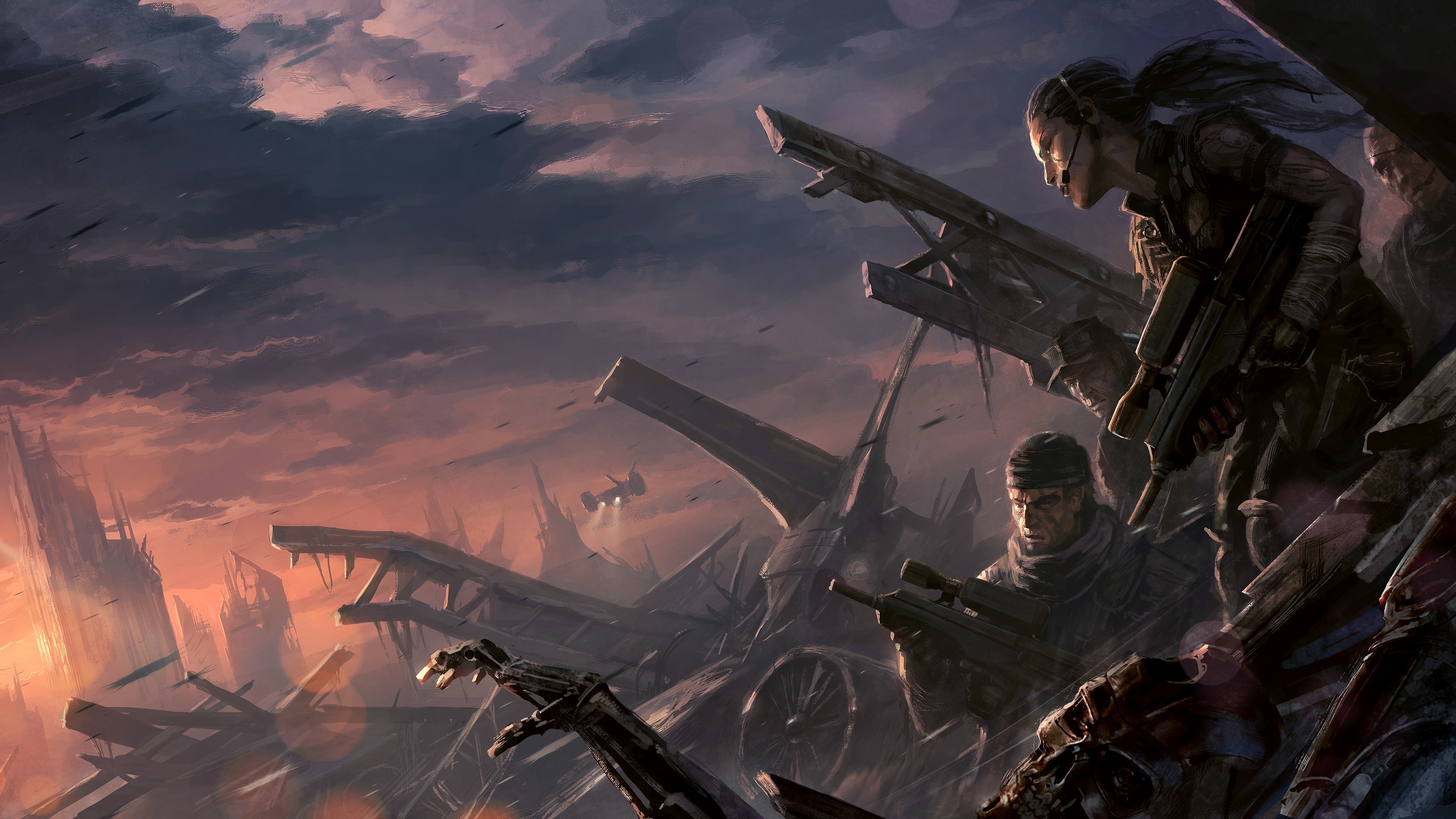 Soldiers in a destroyed futuristic city, Terminator Resistance, 4K HD Wallpaper