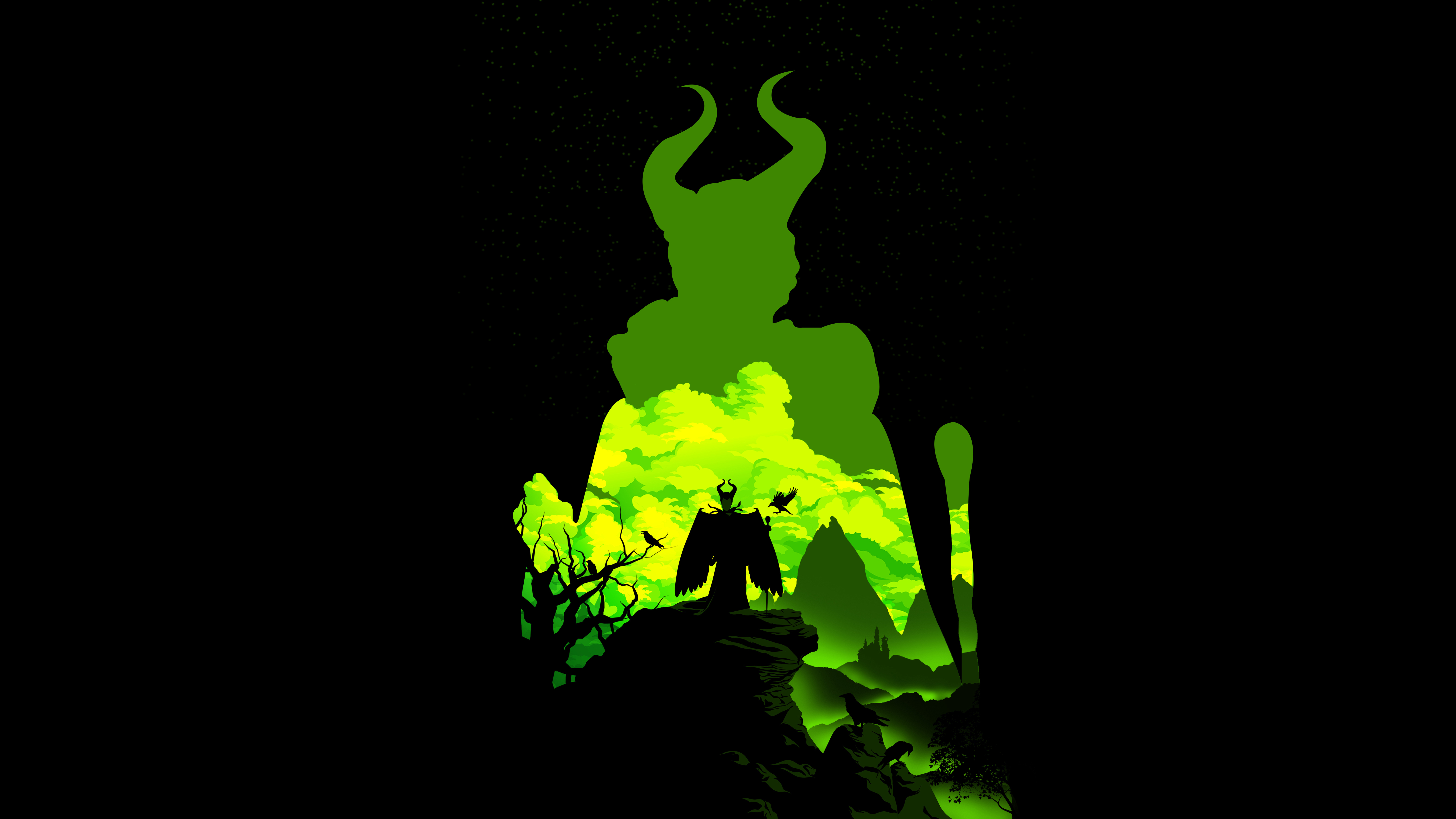 Maleficent from Sleeping Beauty silhouette with landscape HD Wallpaper