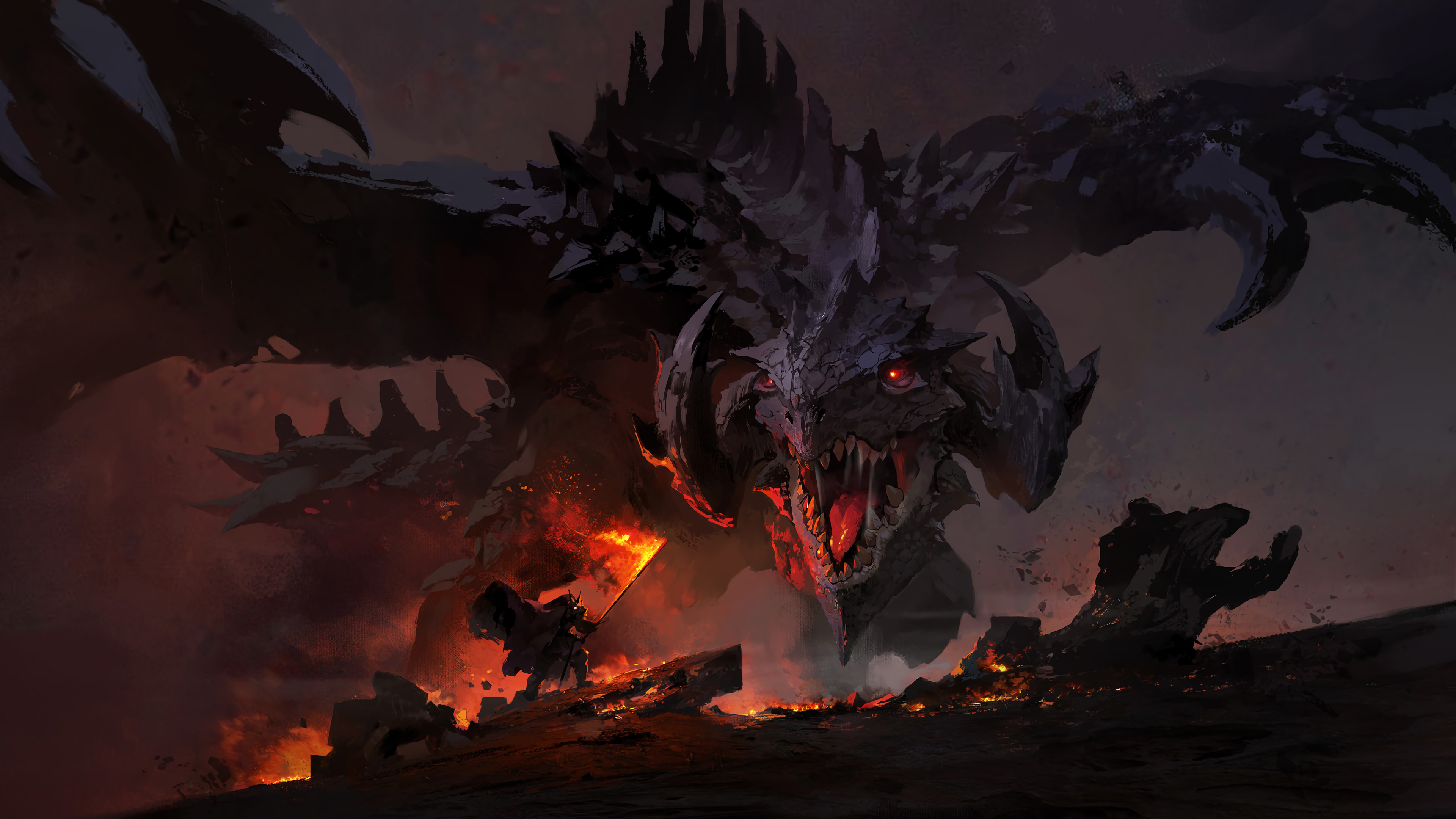 Dragon, Warrior, Fantasy, 4K HD Wallpaper