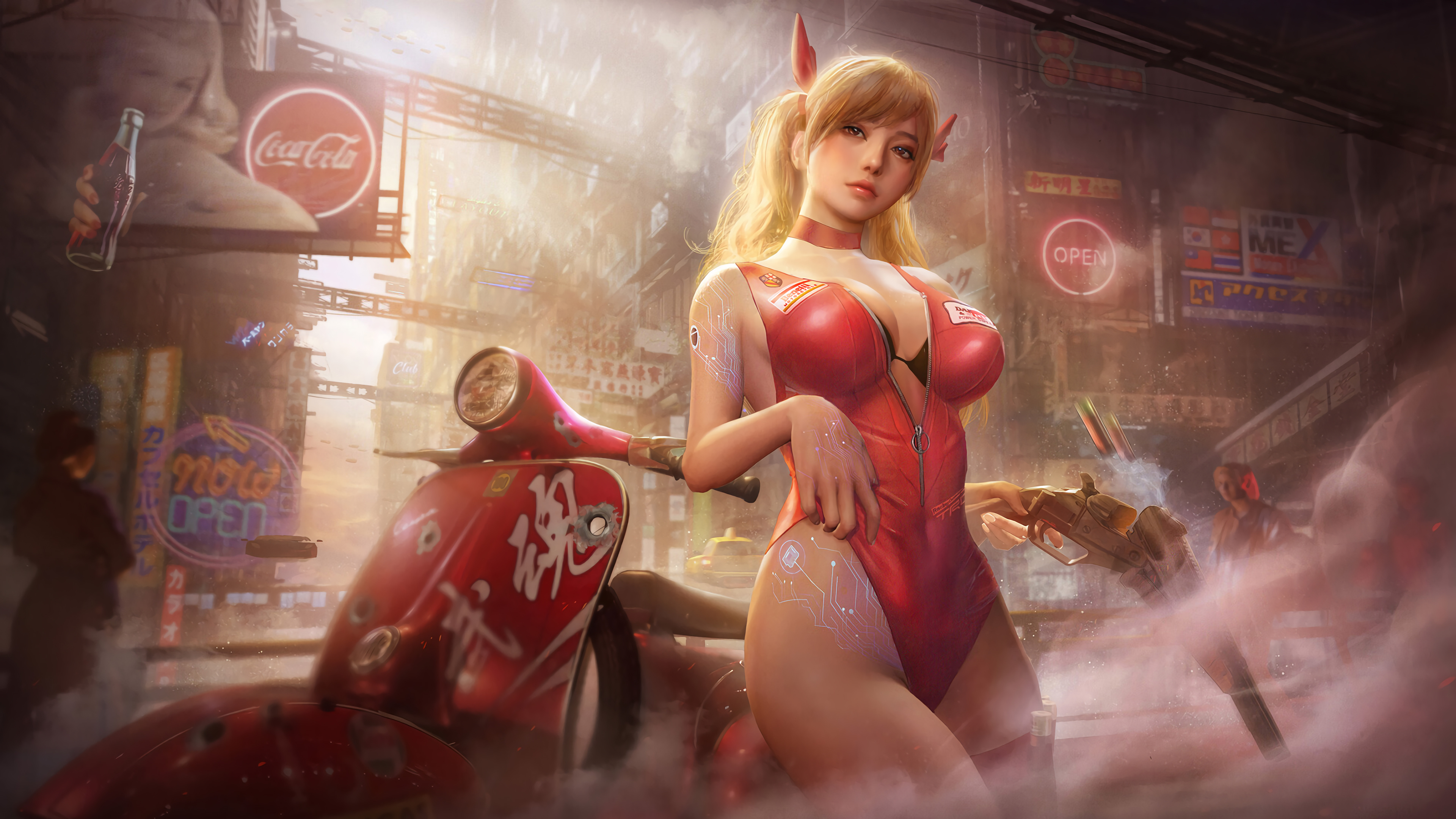 Cyberpunk, Beautiful, Girl, Motorcycle, 4K HD Wallpaper