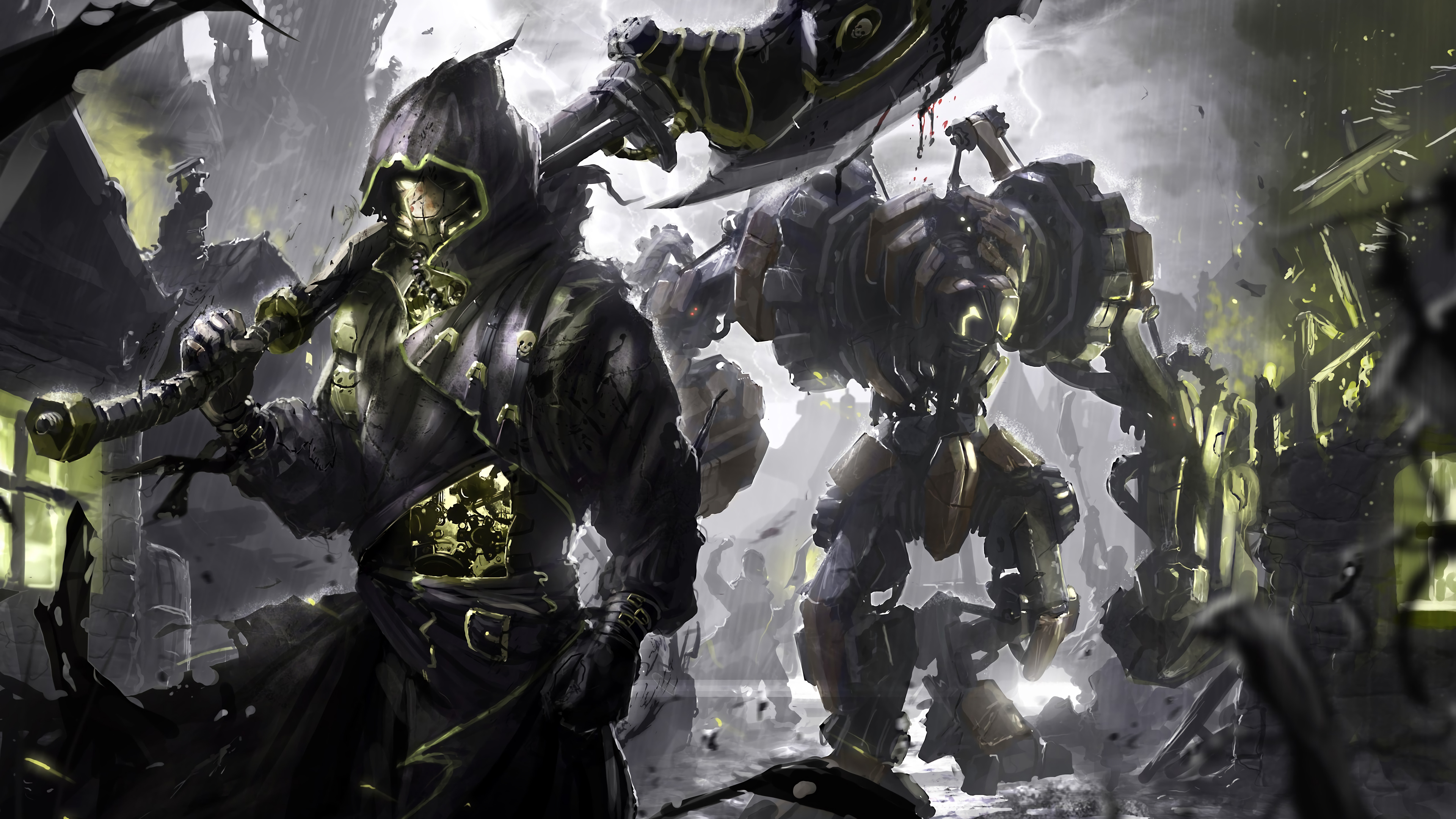 Sci-Fi Warriors with Mechanical Companion 4K HD Wallpaper