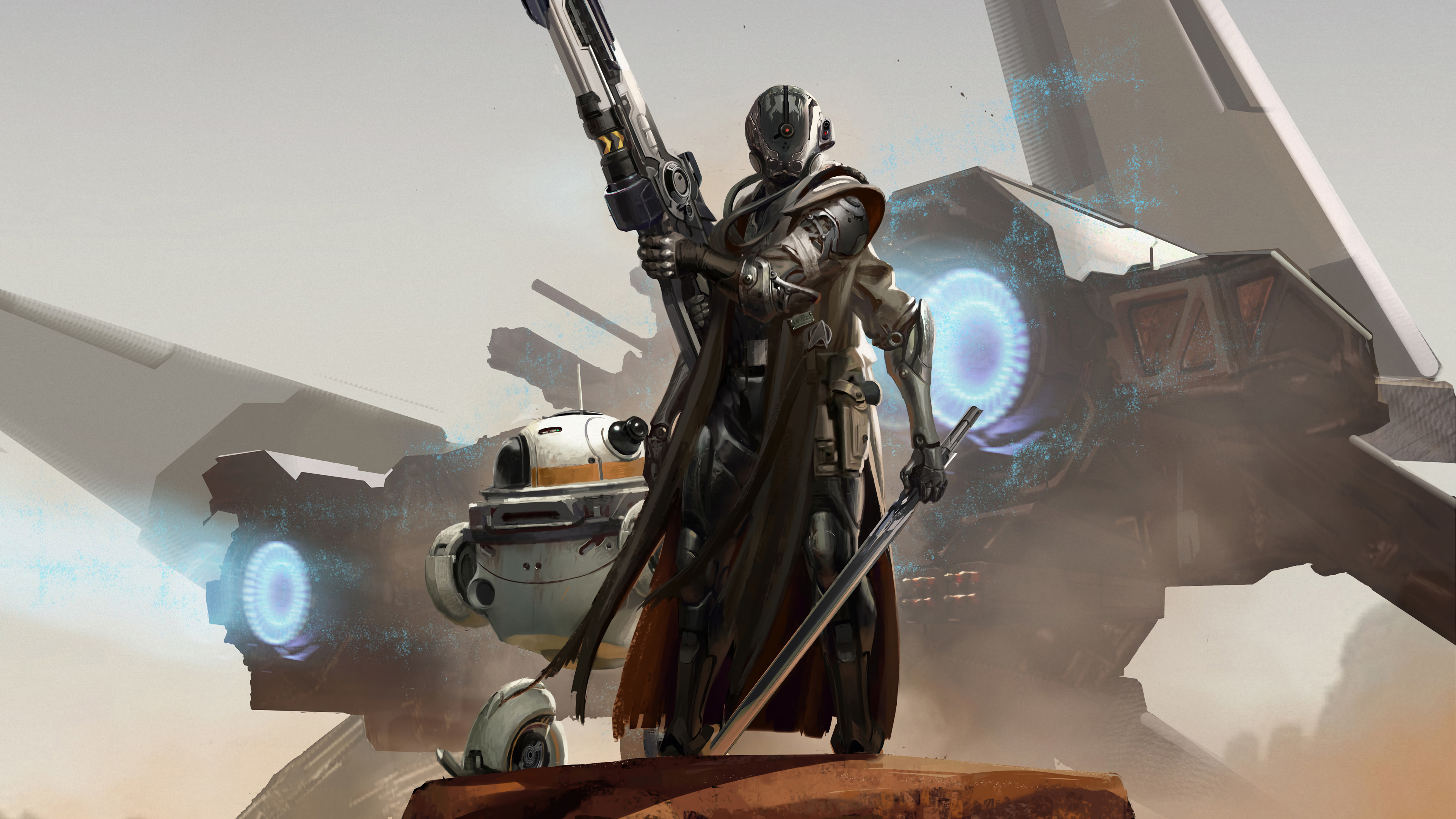 Sci-Fi Soldier with Rifle and Sword 4K HD Wallpaper